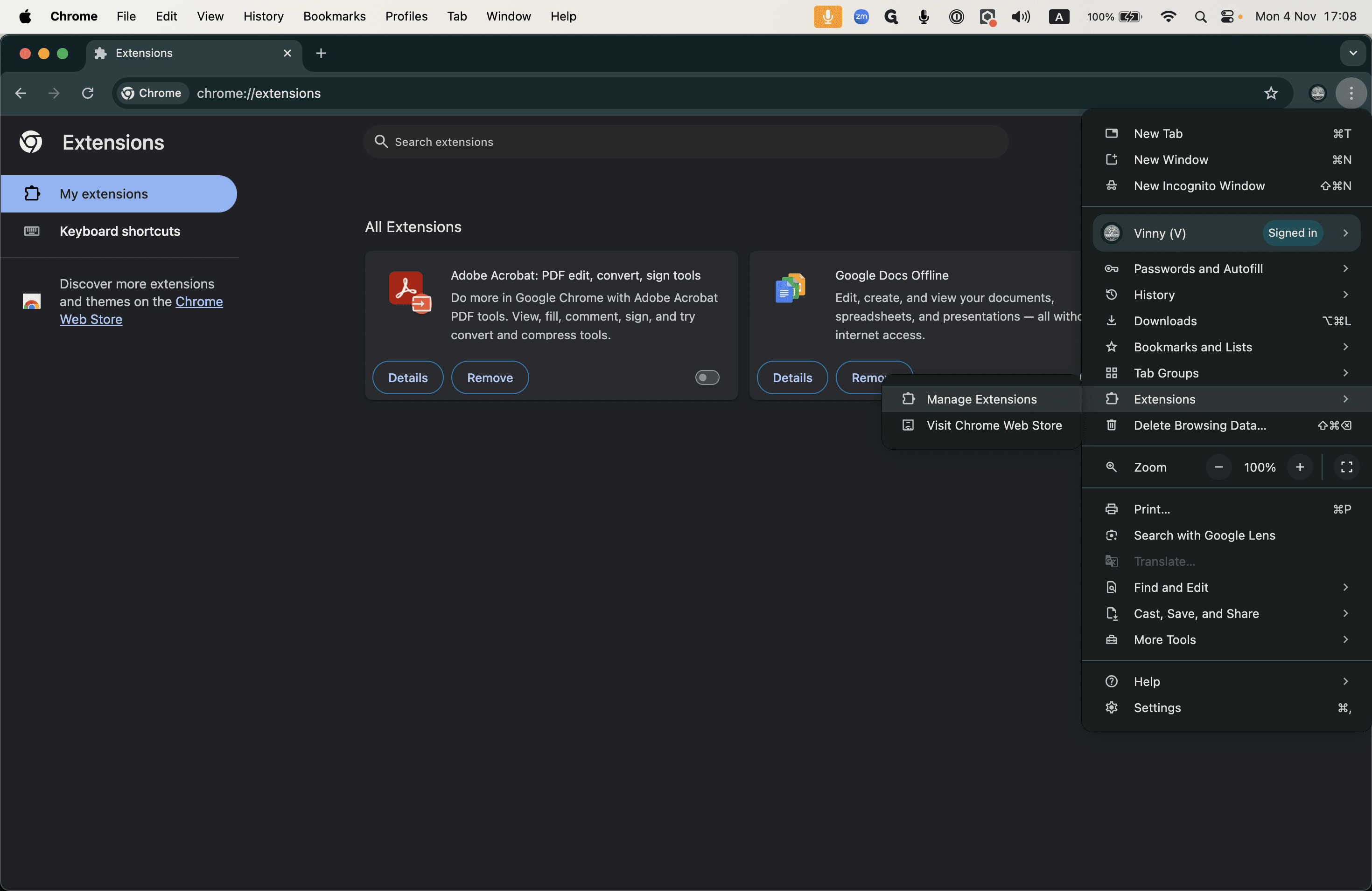Step #3: Click Manage Extensions