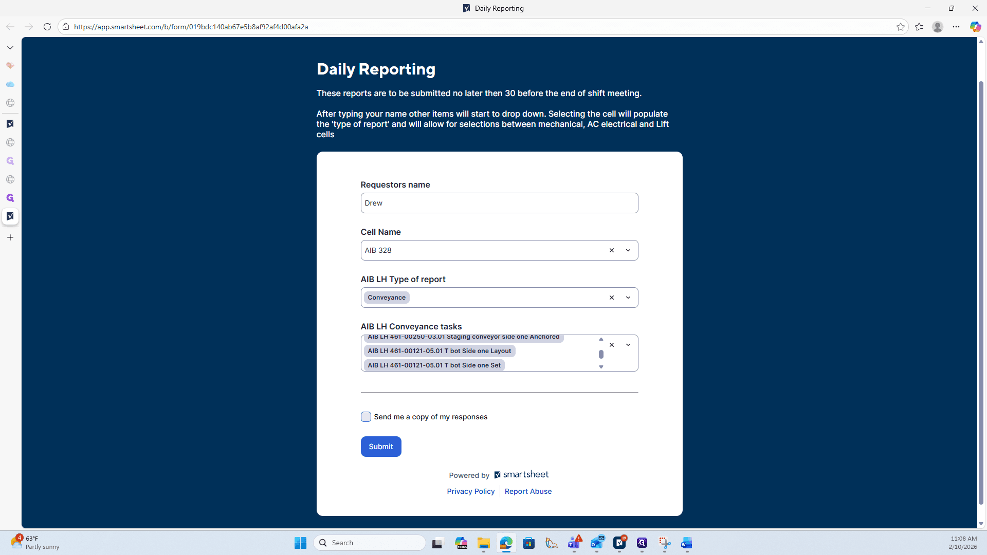 Step #16: Click on "Send me a copy of my responses"