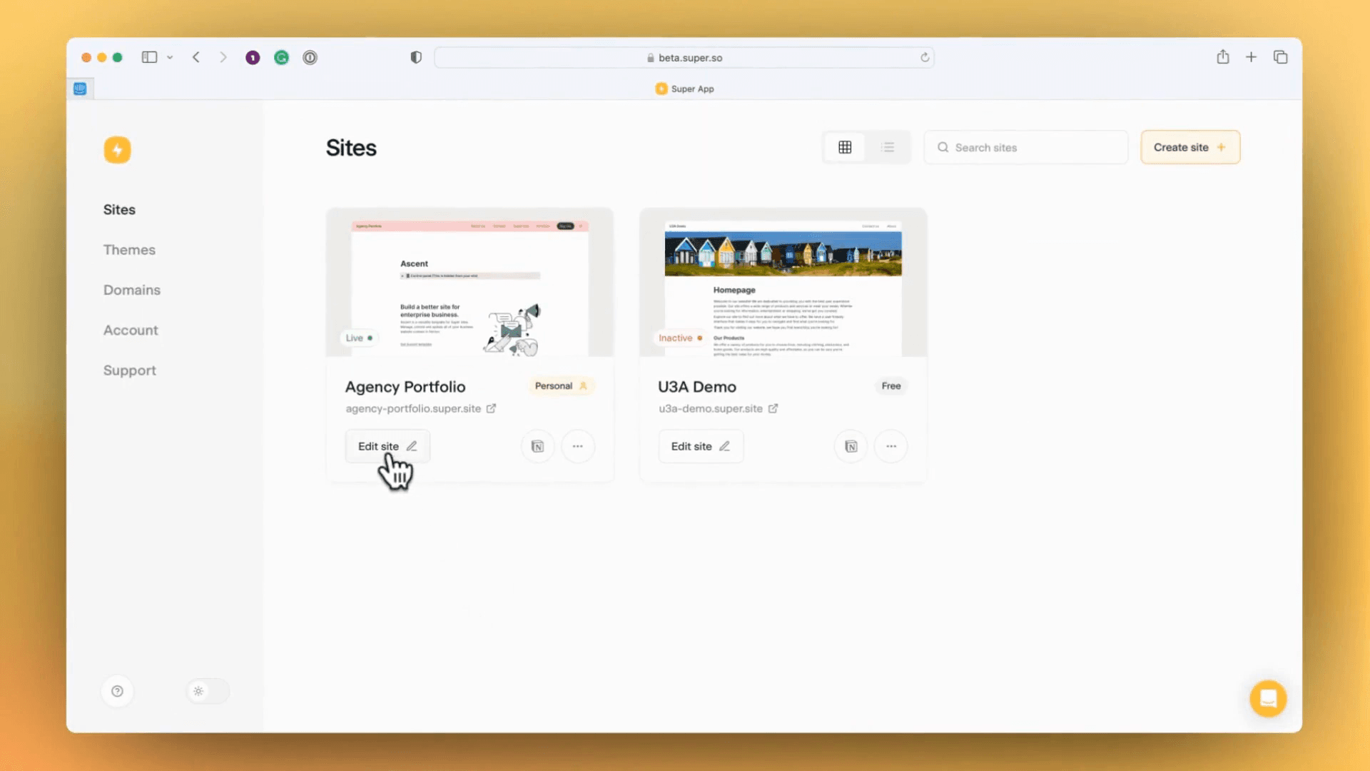Step #9: Click 'Edit site' to access the site's dashboard.