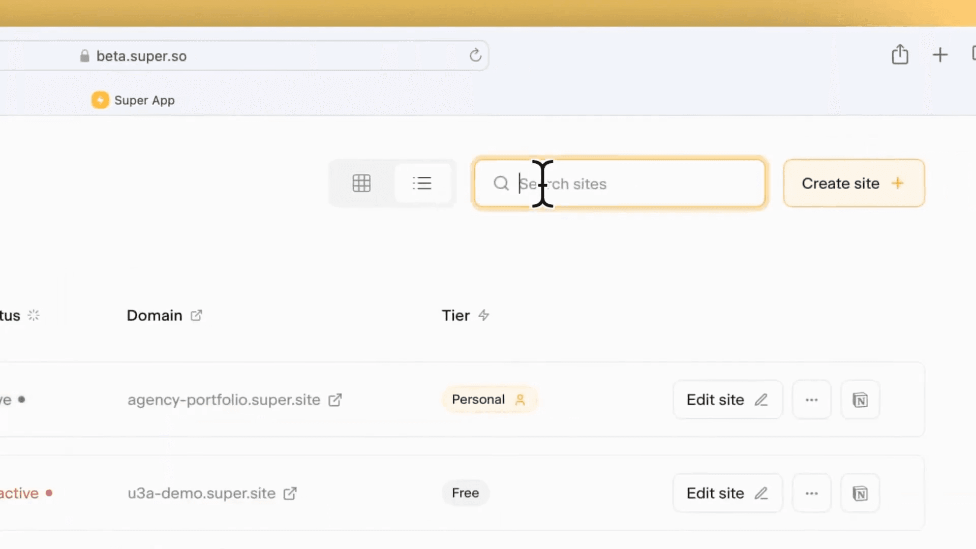 Step #4: Click in the Search sites input field.