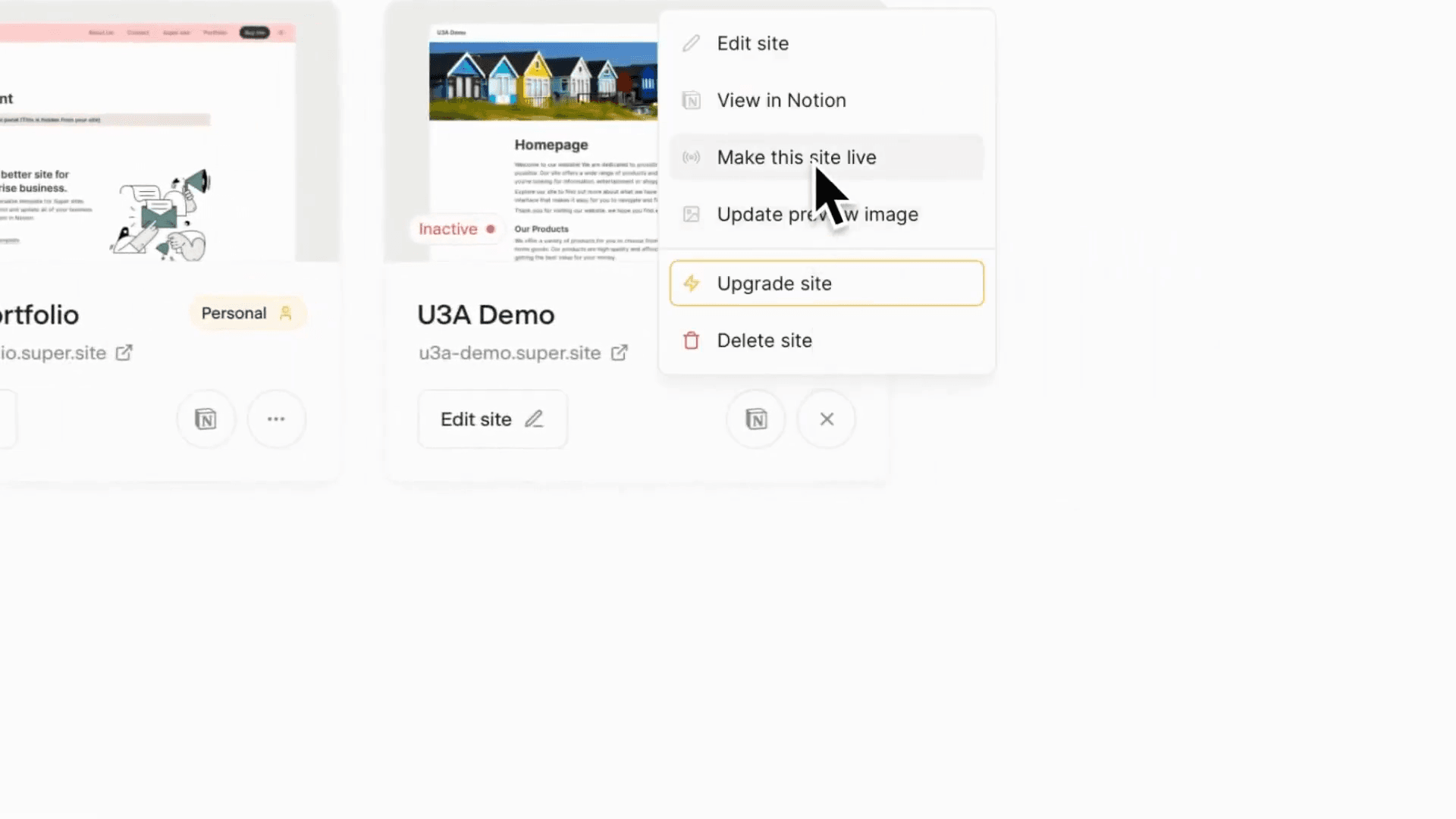 Step #8: Select 'Make this site live' to publish your website.