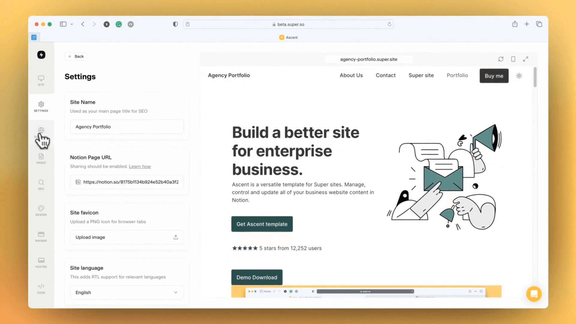 Step #11: Click the Domains icon on the left sidebar.