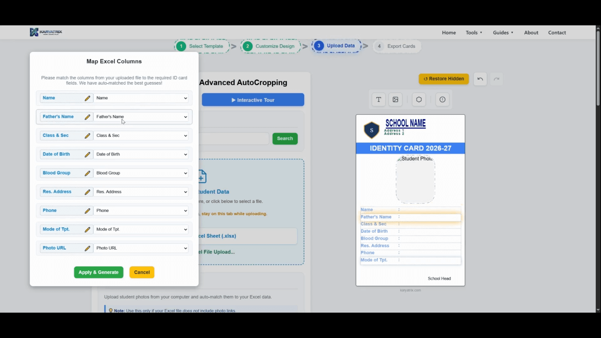 Step #12: Click Apply & Generate to confirm the alignment and generate the cards.