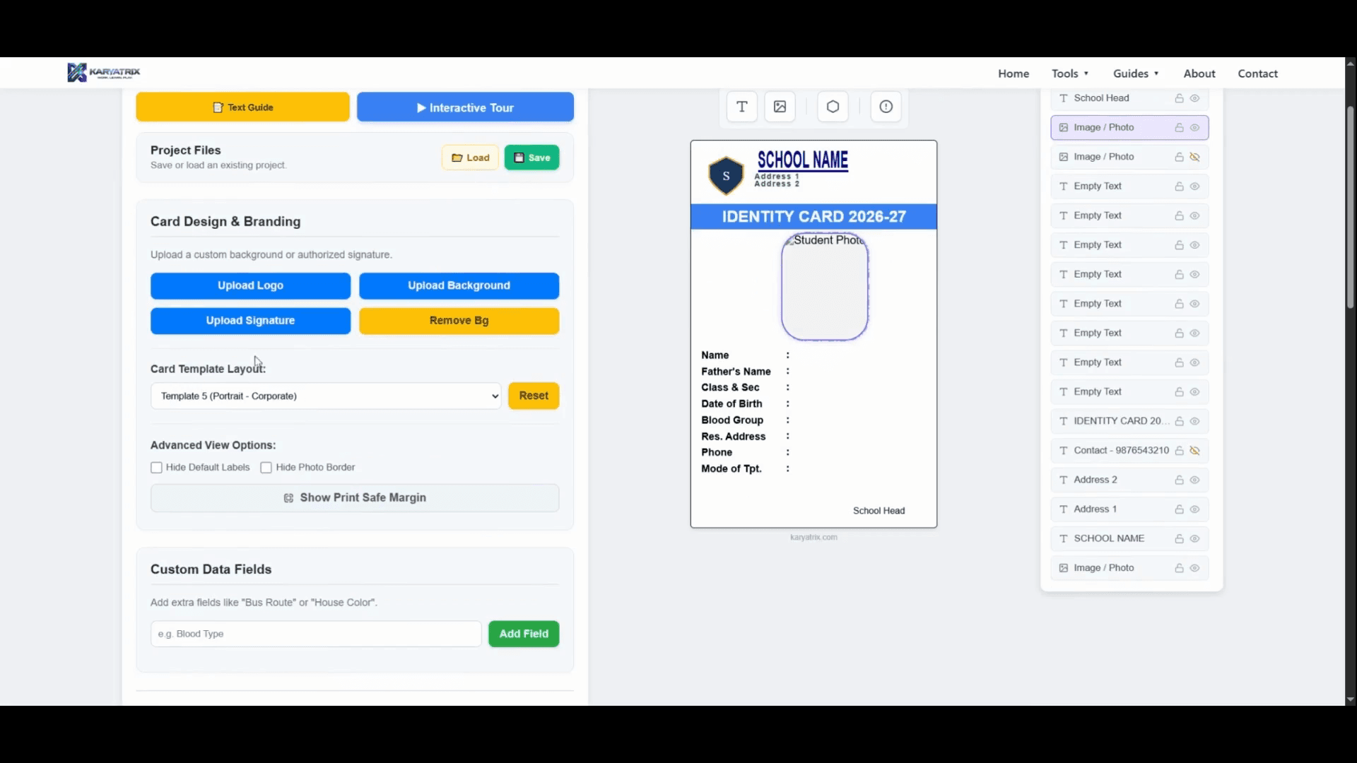 Step #5: Switch templates on the fly by selecting a new option from the Card Template Layout dropdown.