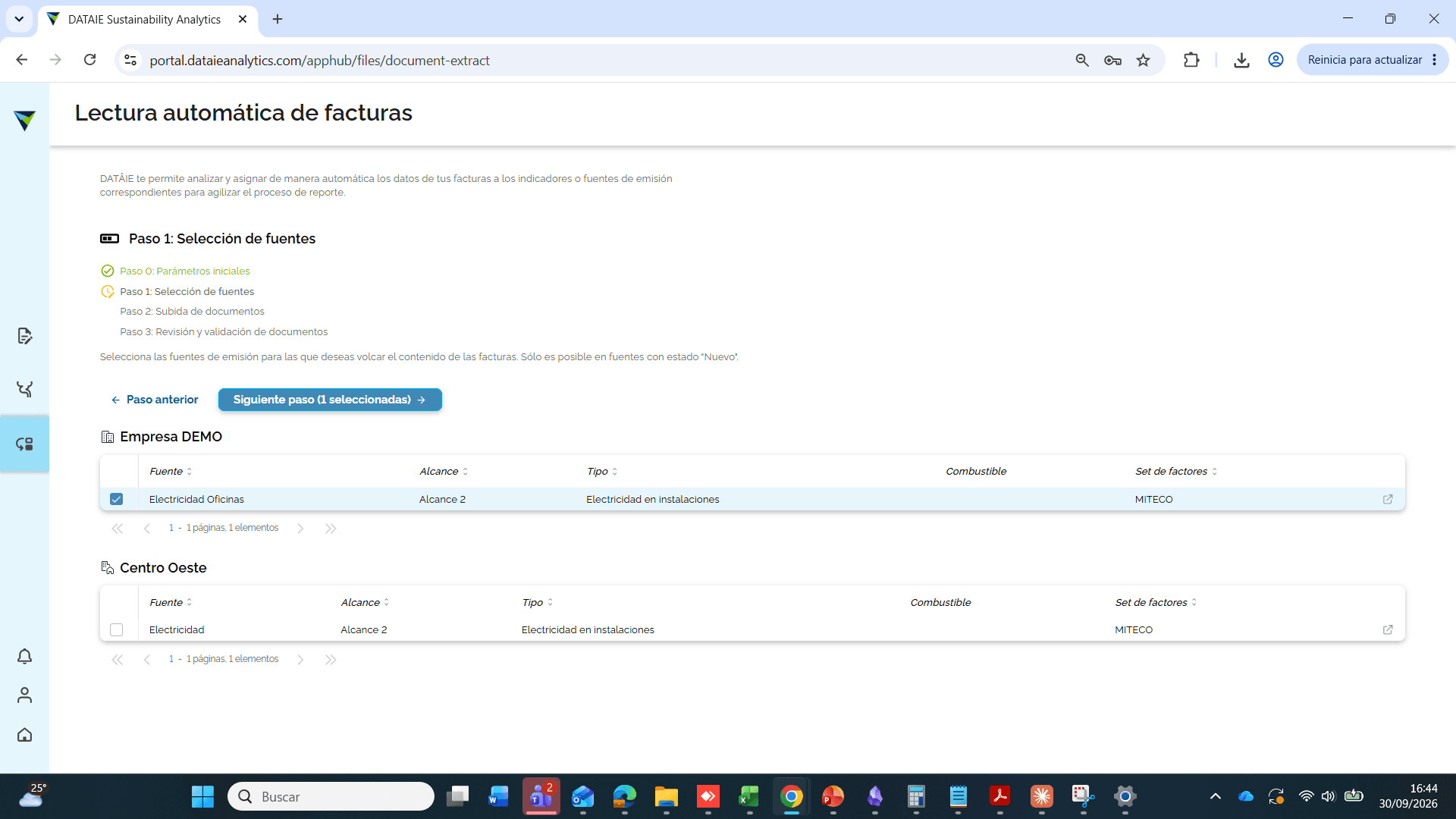 Step #6: Seleccionar la fuente a la que se desea ingresar el consumo. Luego hacer click en "Siguiente paso".