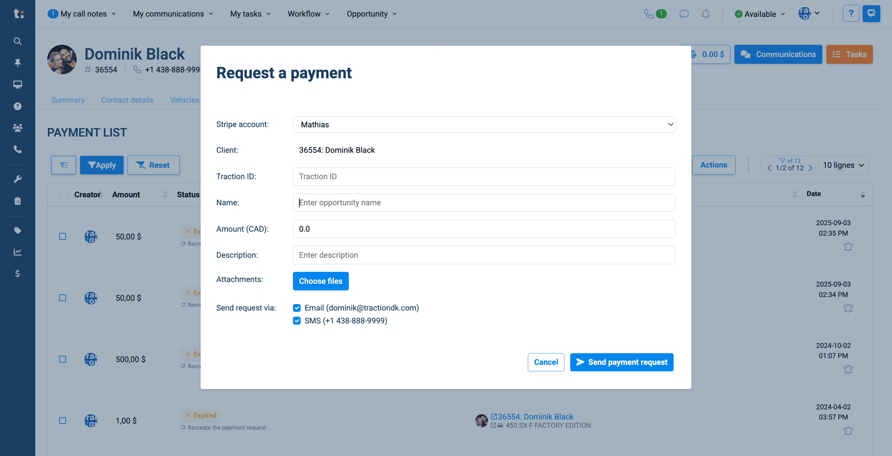 Step #6: Begin by entering the opportunity name related to the payment.