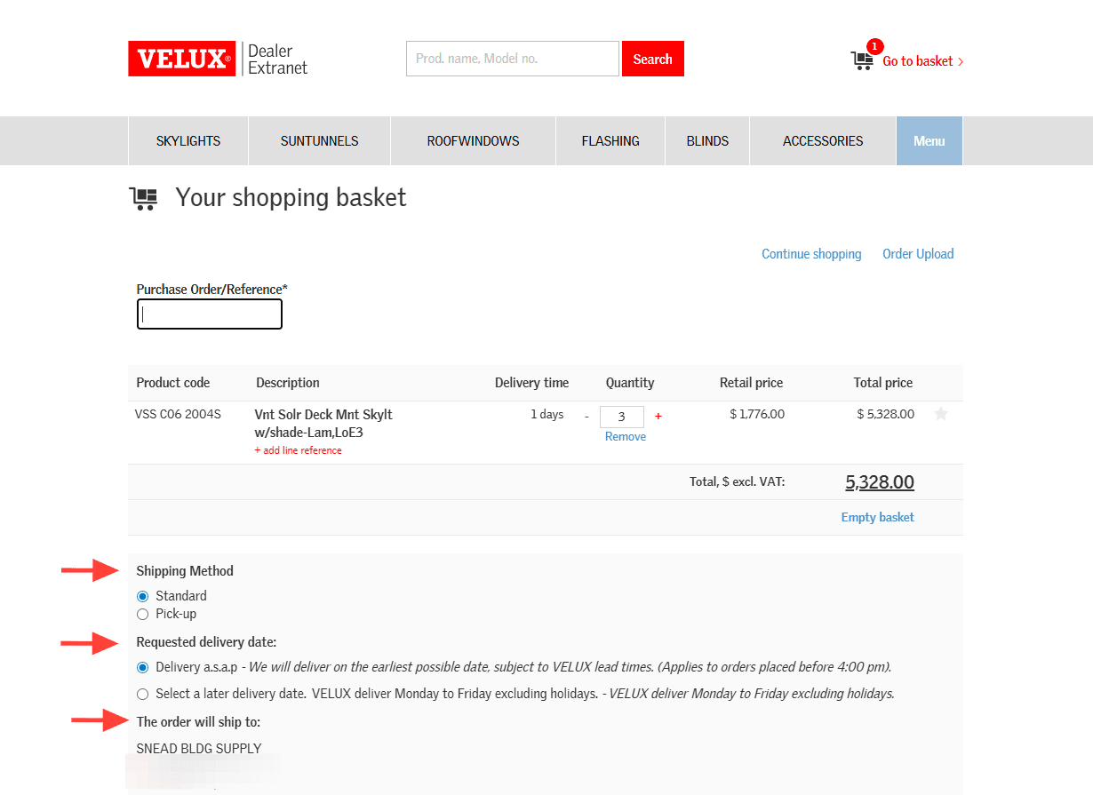 Step #7: Enter a Purchase Order or Job Name in the Purchase Order/Reference field.