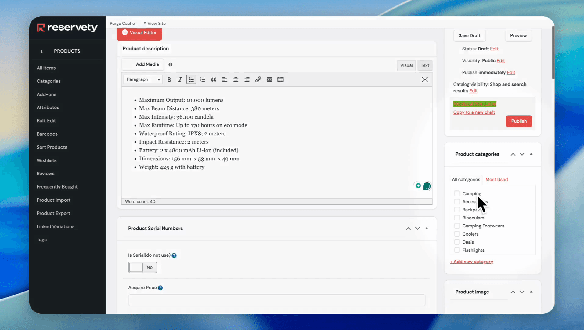 Step #8: Select a category from the 'Product categories' list.
