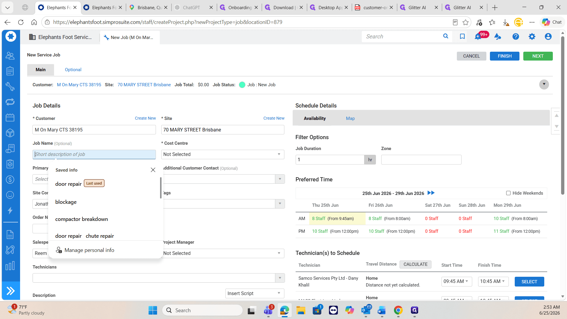 Step #10: Click the Short description of job field and enter a brief summary of the issue, such as "Chute Breakdown".