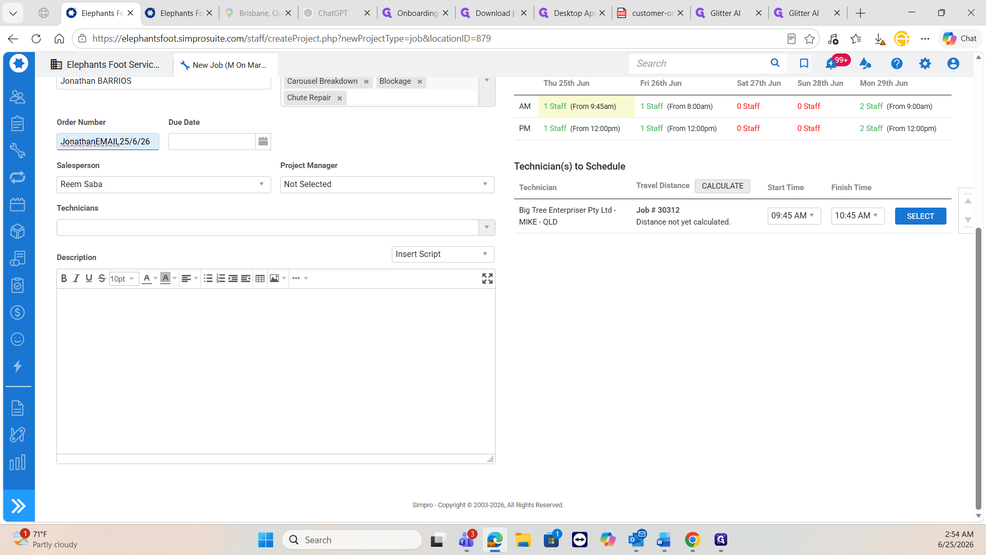 Step #16: In the scheduling section, click SELECT to assign a technician.