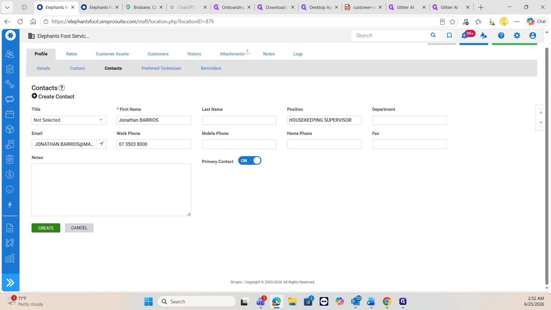 Step #7: Click CREATE to finalize the new contact profile.