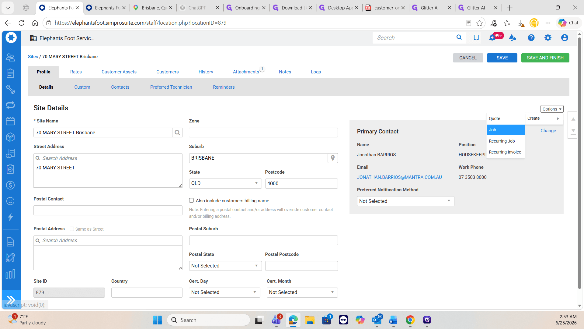 Step #9: Click the Options ▼ dropdown and select Job.