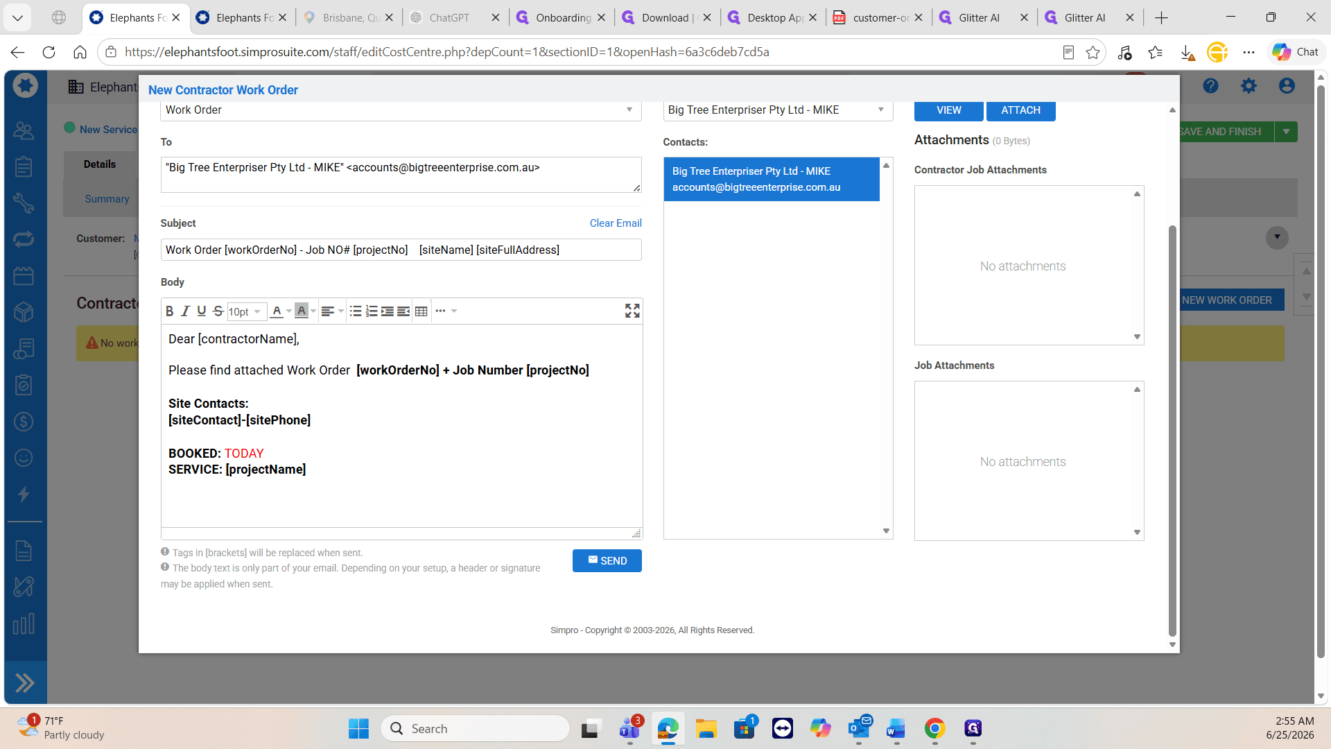 Step #23: Paste the primary contact details into the work order form and send the order to the contractor.
