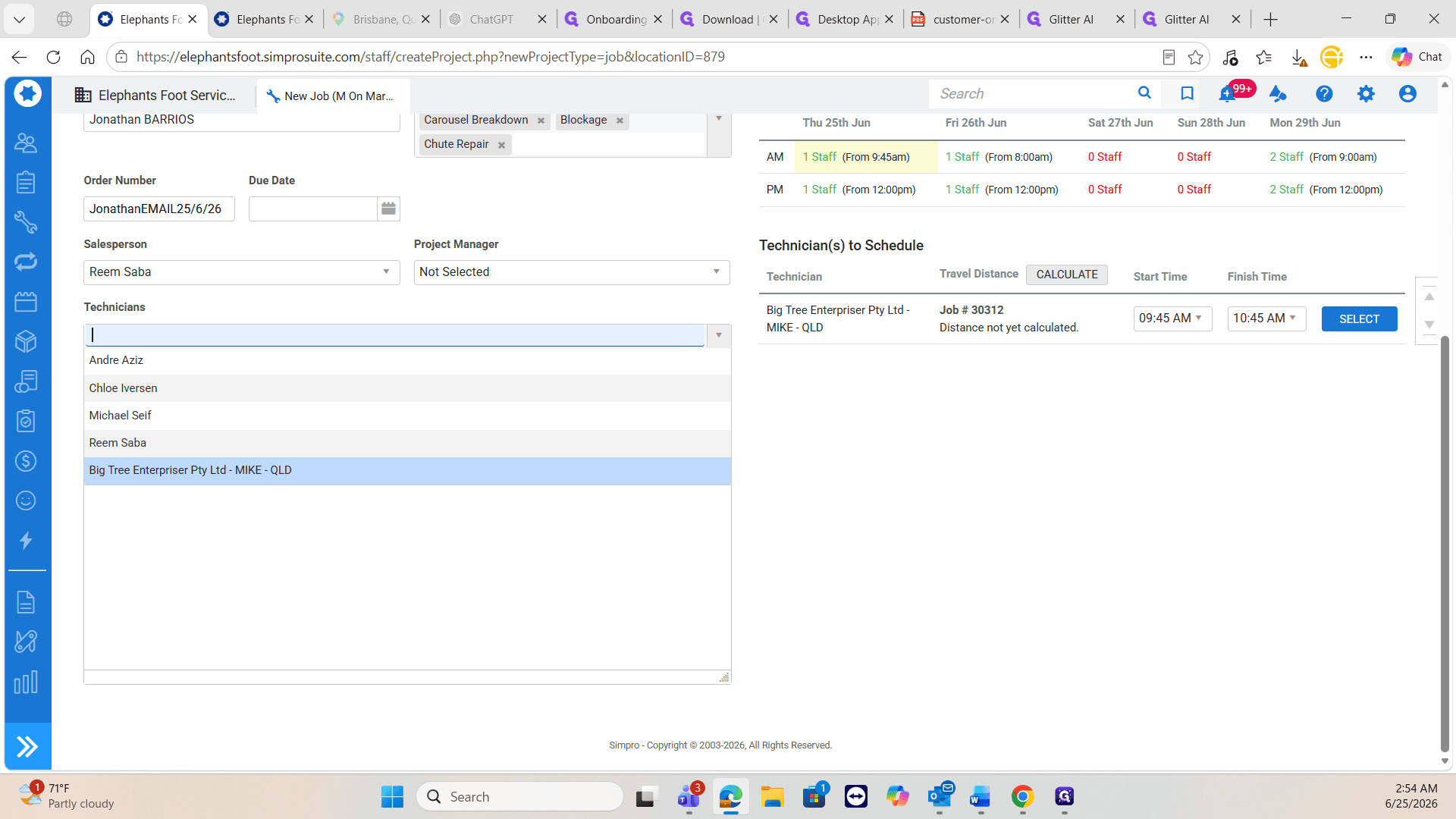 Step #17: Choose an available contractor from the dropdown list to perform the work.
