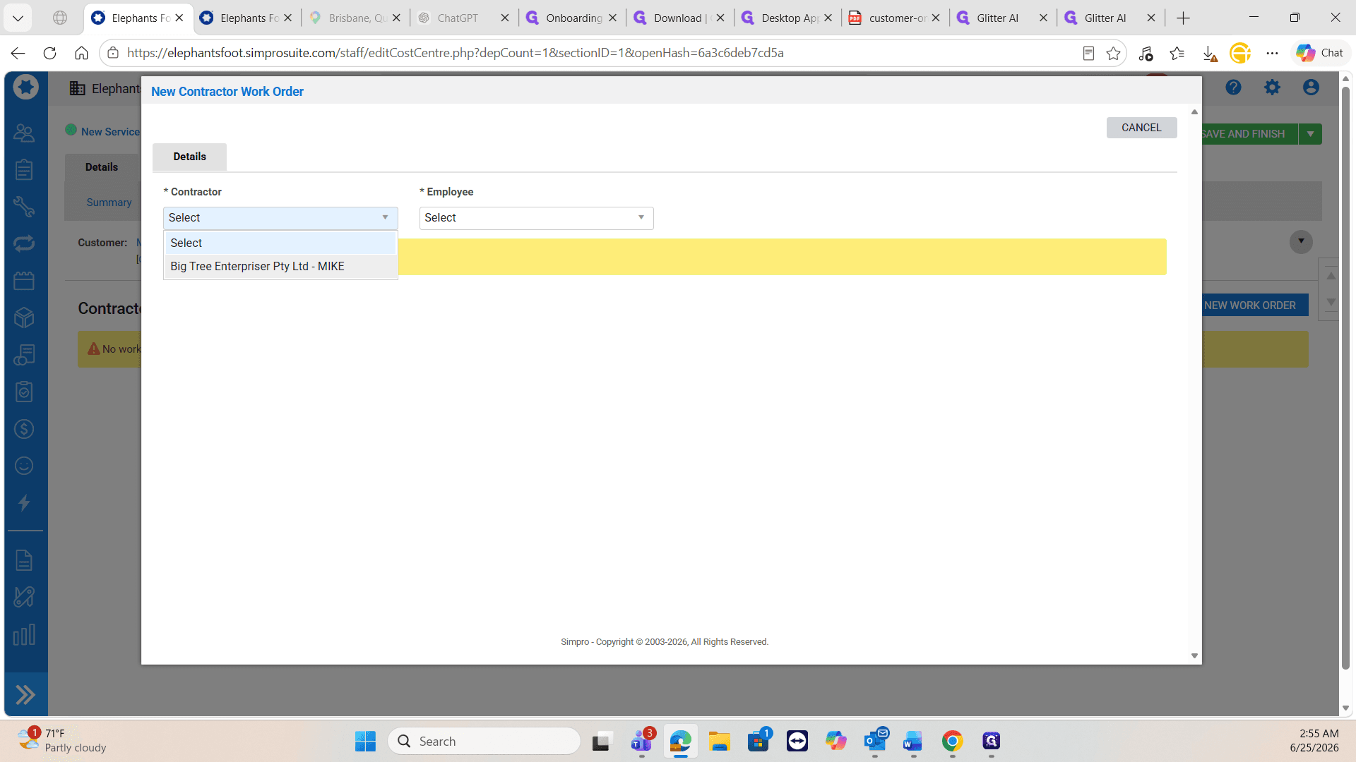 Step #21: Select the designated contractor company from the dropdown menu.