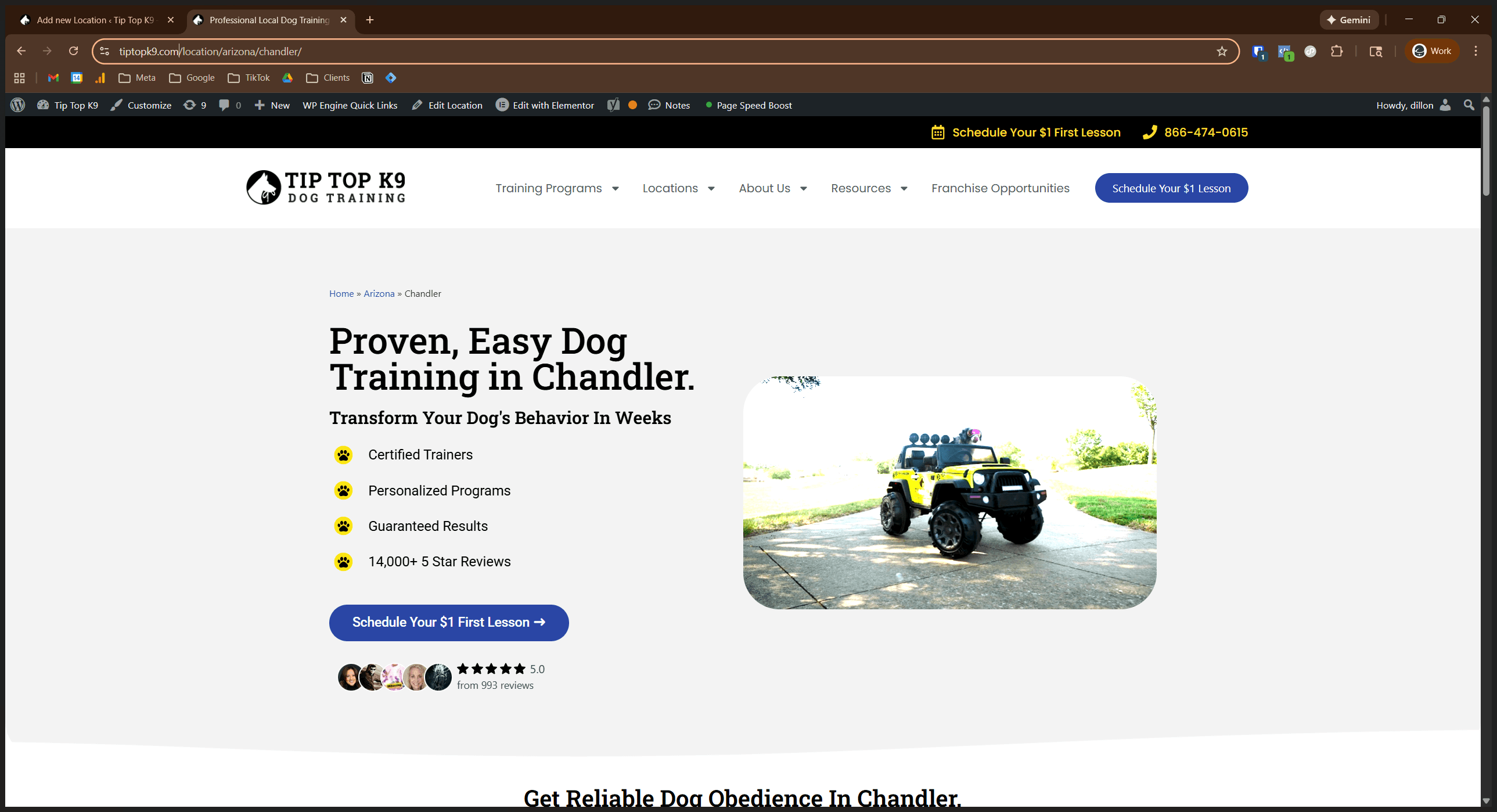 Step #22: "tiptopk9.com/location/arizona/chandler/" is the correct format