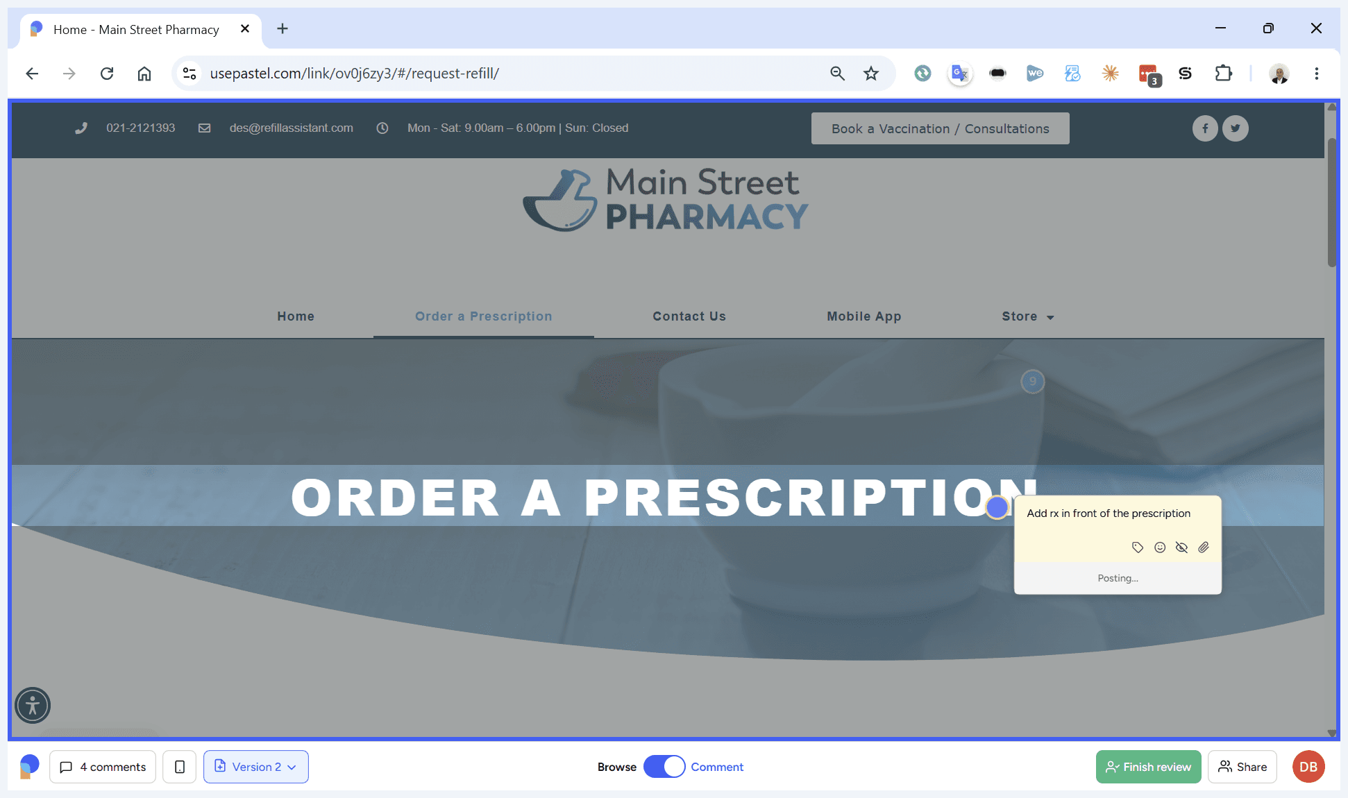 Step #7: Type your feedback, such as "Add Rx in front of the prescription," and post the comment.