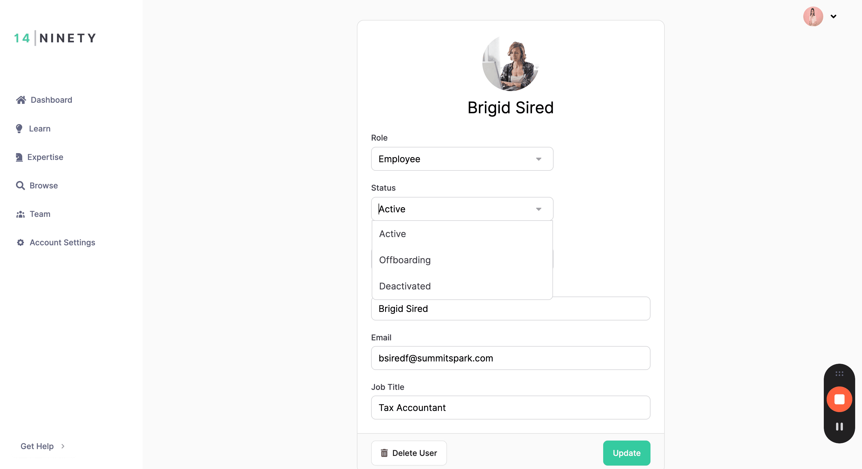 Step #5: Select Status and Click Offboarding