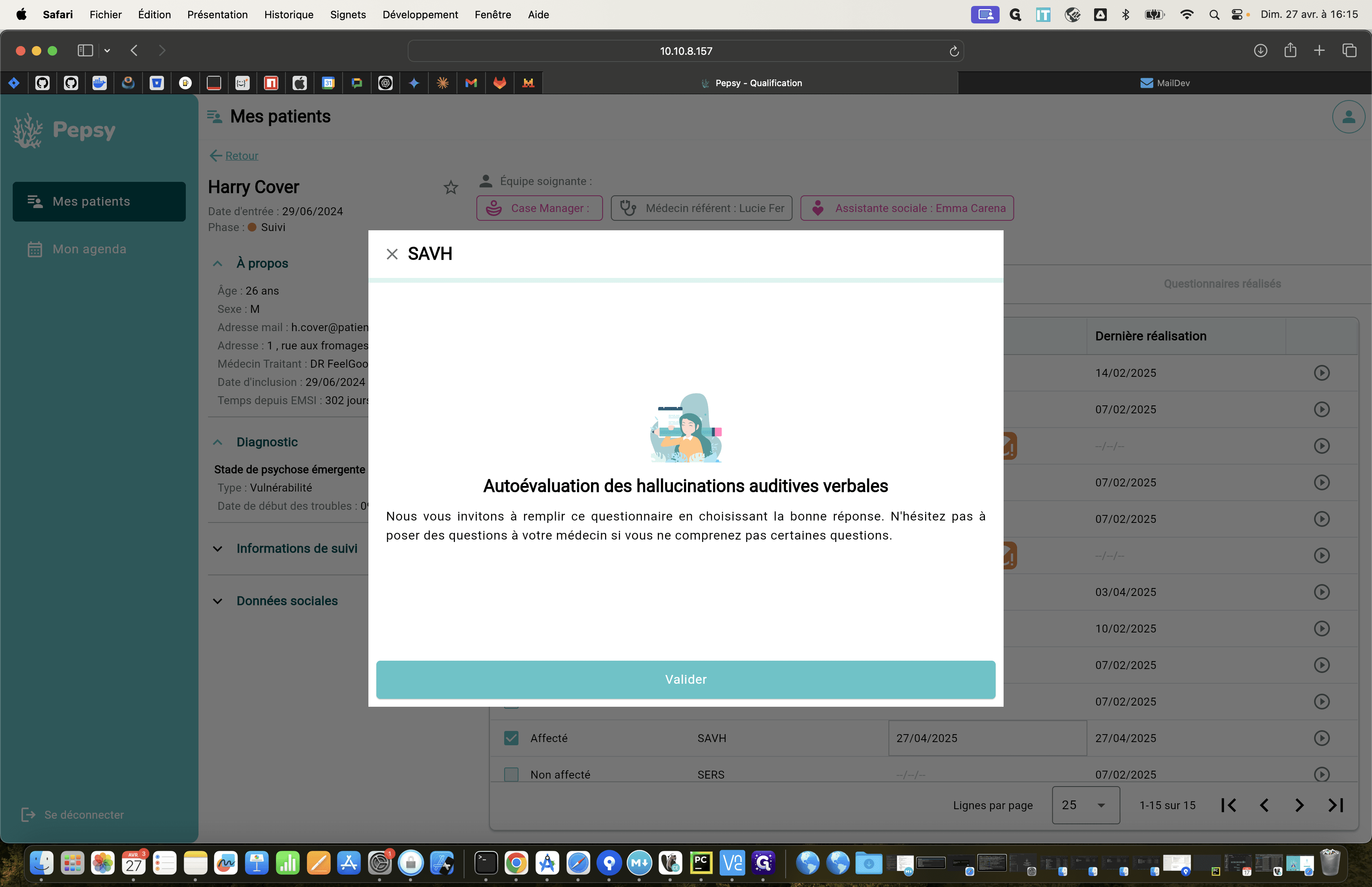 Step #26: La page de garde du questionnaire s'affiche. Cliquez sur "Valider" pour passer à la première question.