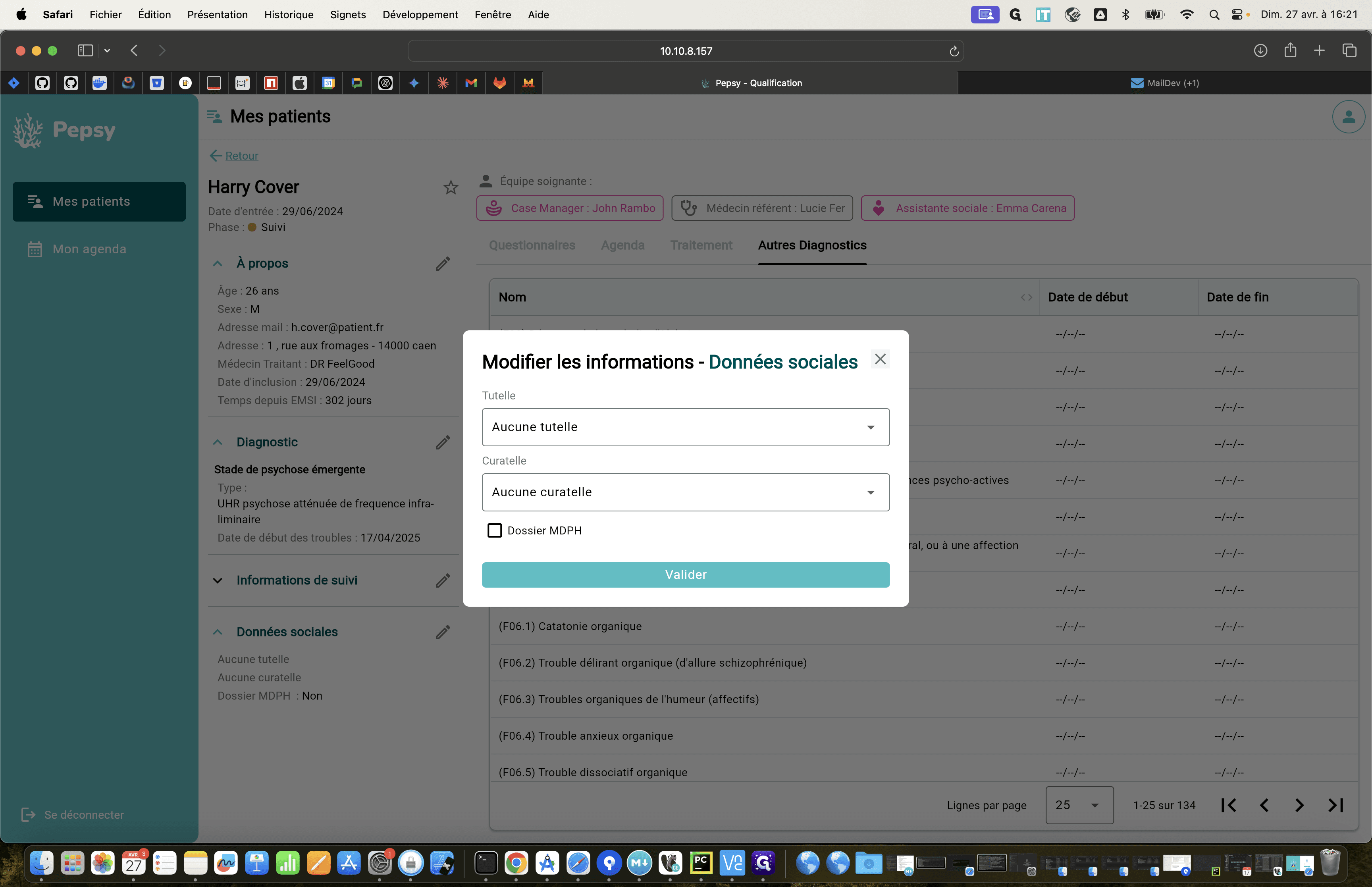 Step #111: La popup d'information sur les données sociales s'affiche. Vous pouvez modifier directement les élements que vous souhaitez.Cliquez sur "Valider" pour sauvegarder vos modifications.Cliquez sur "x" pour fermer sans modifier.