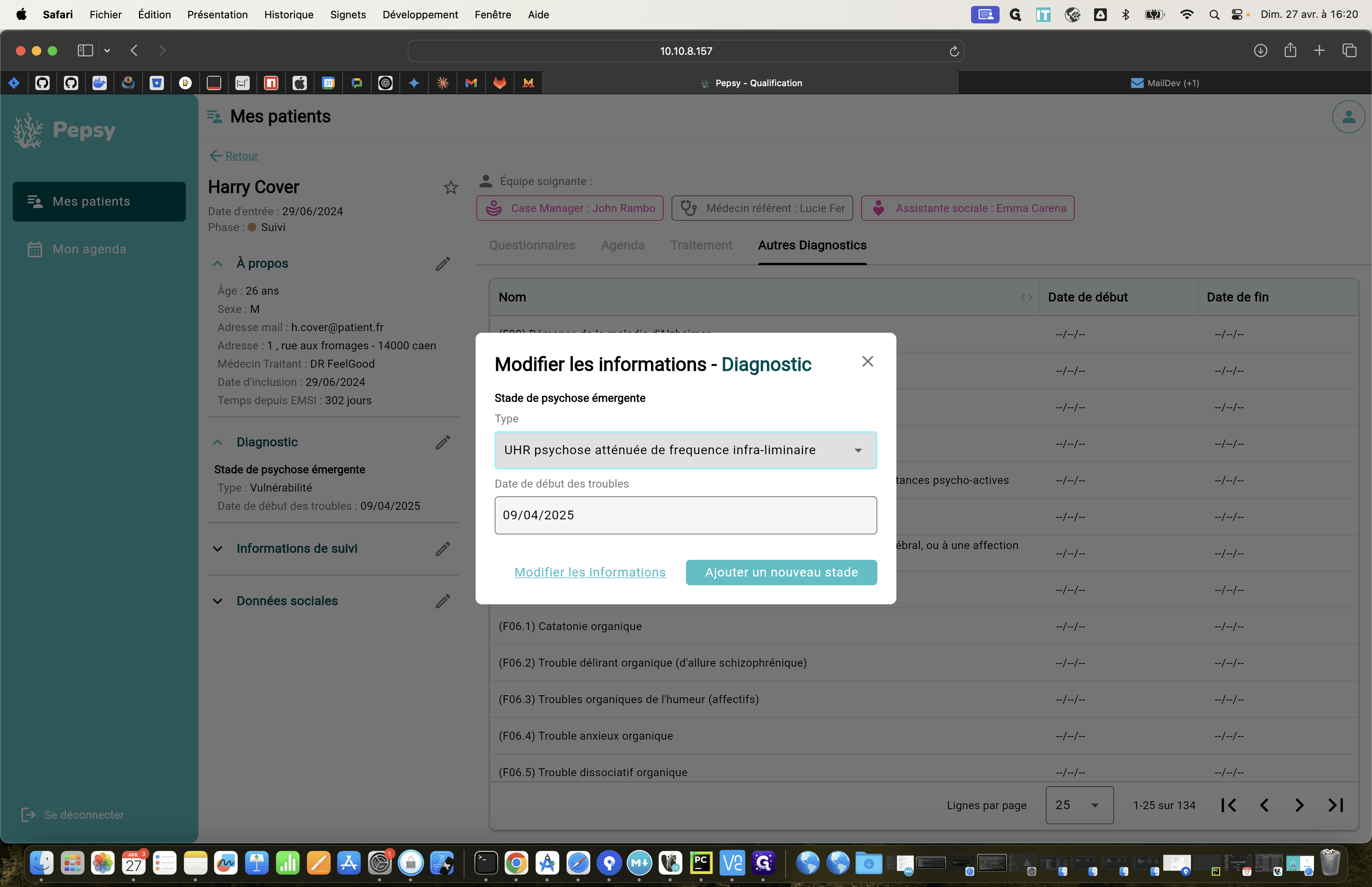 Step #101: Cliquez sur la date pour modifier la date de début des troubles.Un champ de sélection de date s'ouvrira.