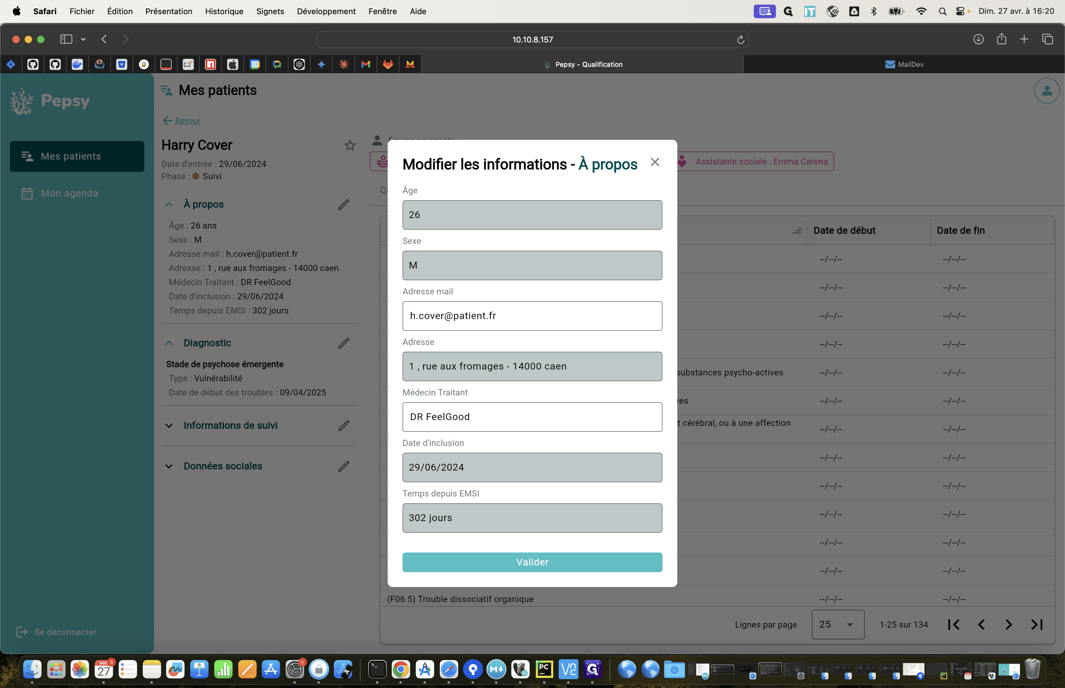 Step #96: Vous pouvez changer l'adresse mail et le nom du médecin traitant.