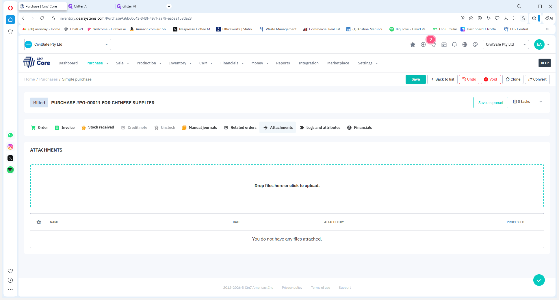 Step #8: Click Save to apply the new costs and store the uploaded attachment on the purchase order.