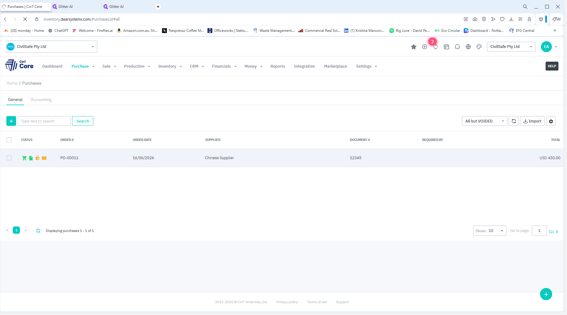 Step #2: Click on the relevant purchase order (e.g., PO - 00011) to open its detailed view.