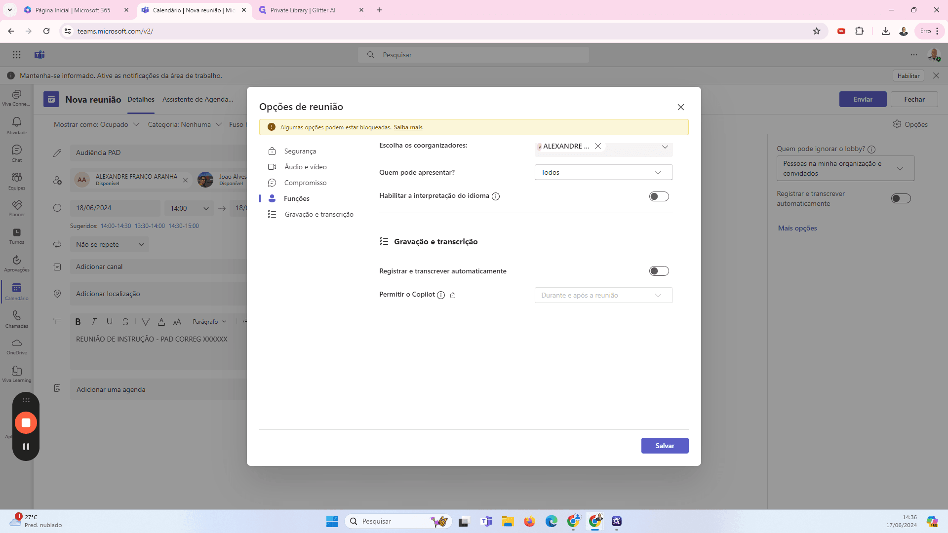 Step #16: Verifique se "Registrar e transcrever automaticamente" está ativado, para que a gravação seja gravada e transcrita