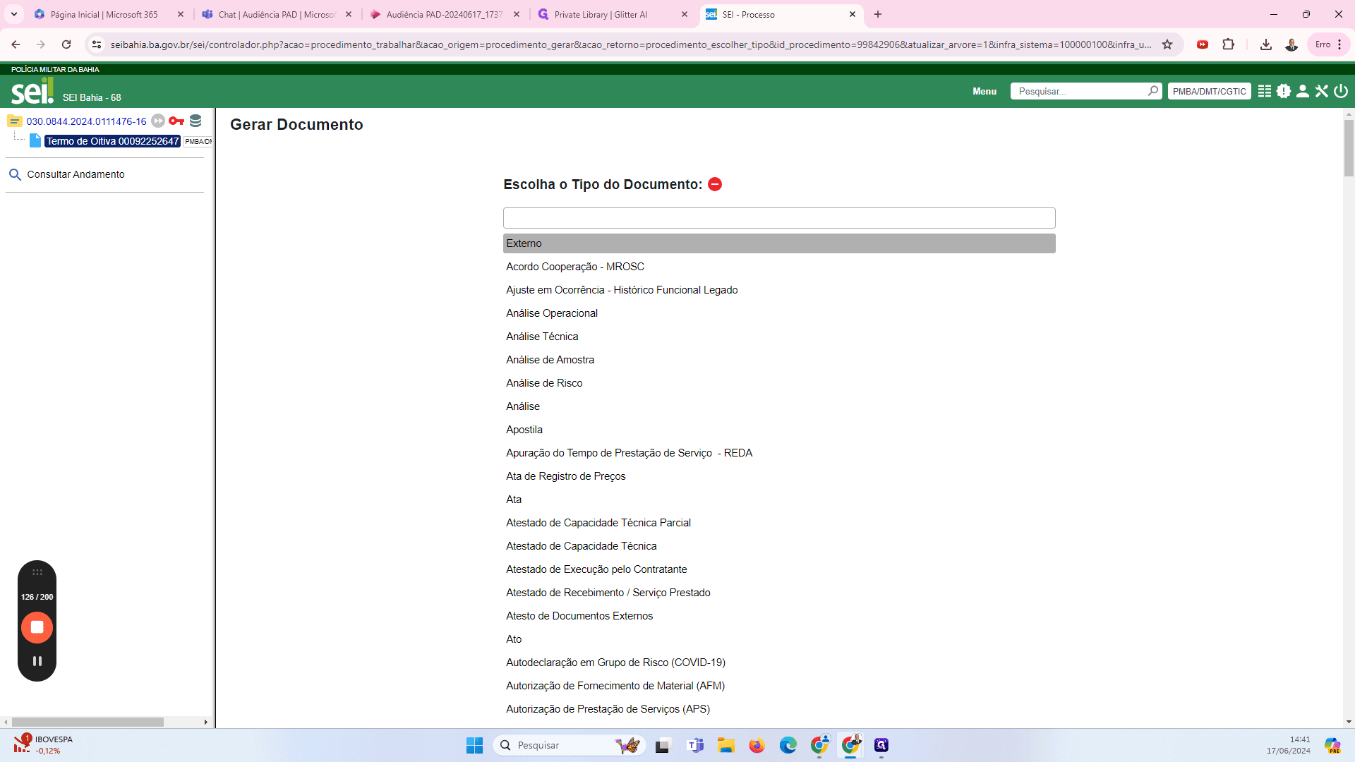 Step #50: Selecionado o tipo externo