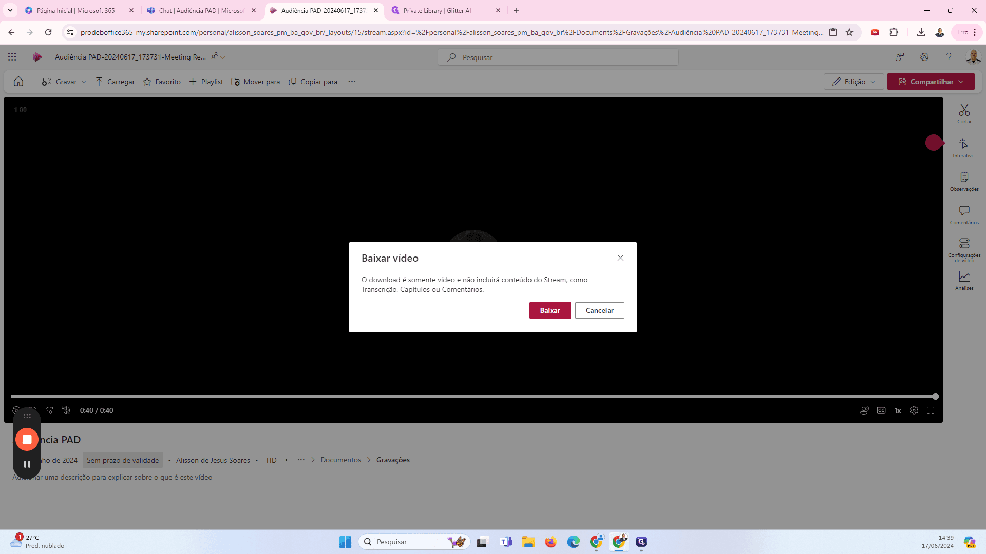 Step #40: Esse dowload não acompanha a transcrição da reunião