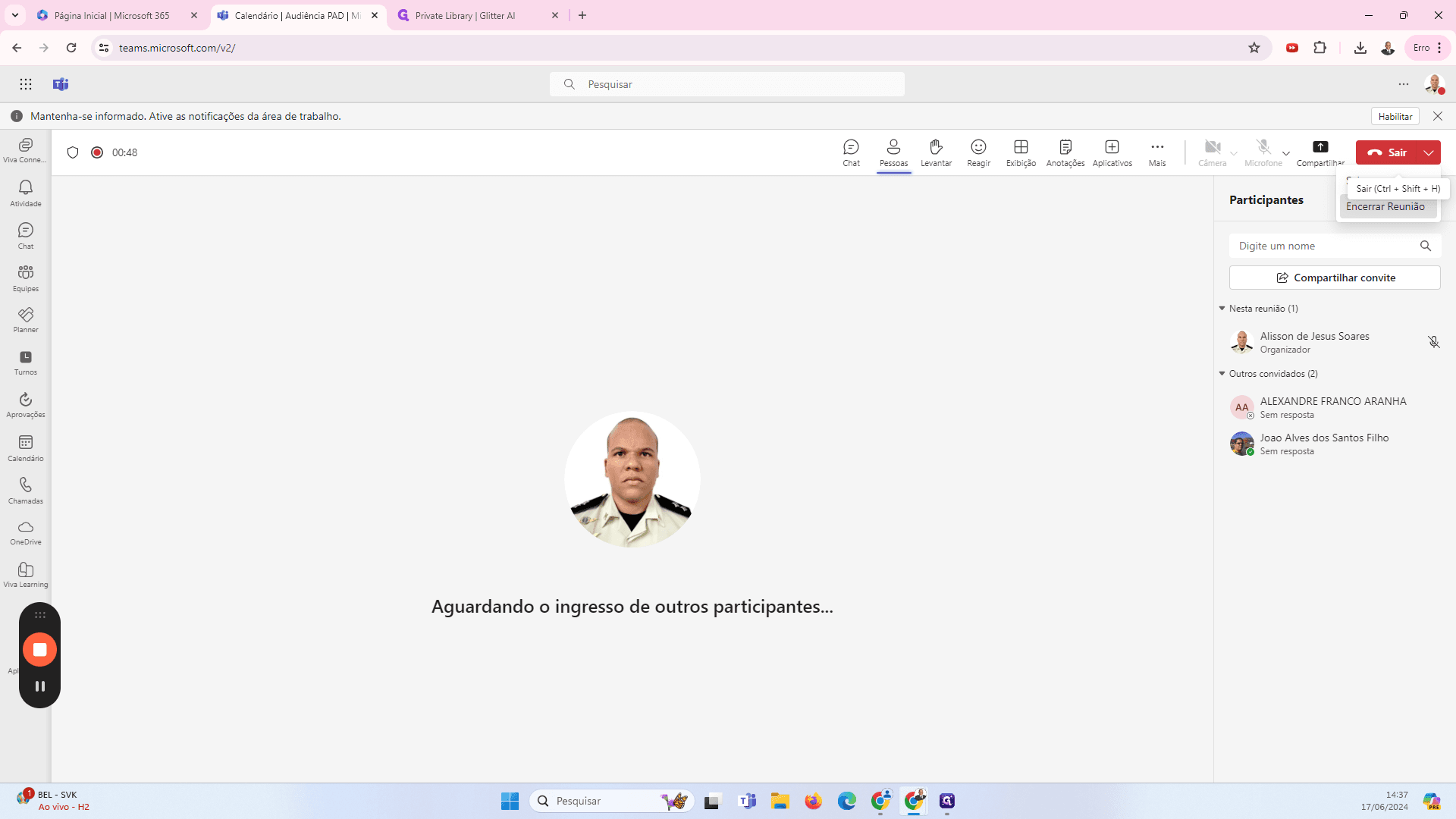Step #25: Para o término da reunião, clique no botão Encerrar Reunião, para encerrar a gravação e a transcrição