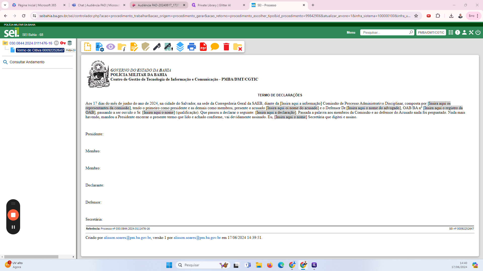 Step #43: Indo no Microsoft Stream da reunião que desejamos incorporar ao SEI