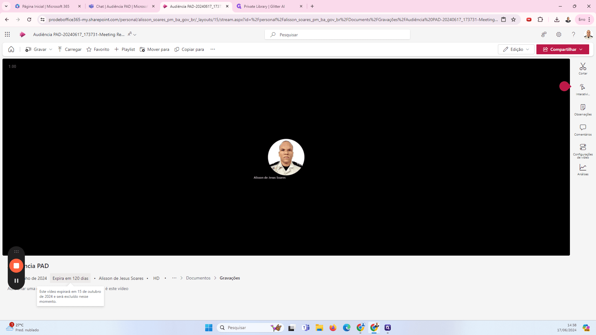 Step #36: Abaixo do vídeo é exibido a quandiade de dias até a expiração da gravação