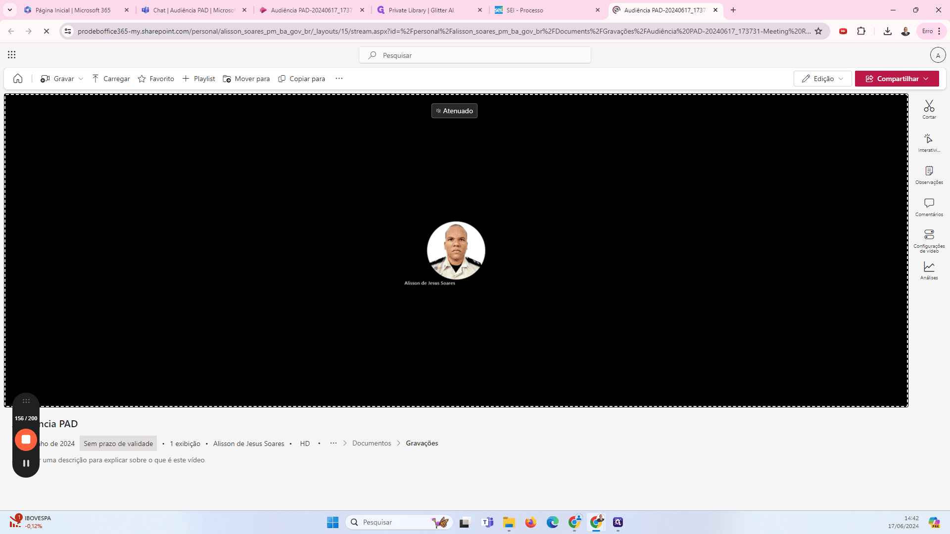 Step #60: O usuário é direcionado para o Microsoft Stream correspondente