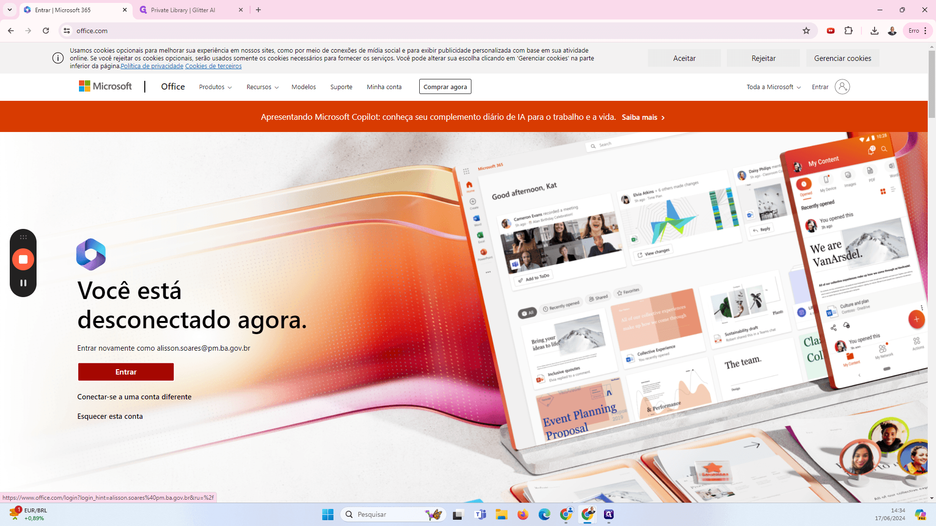 Step #1: Faça login em sua conta através do site: https://www.office.com/