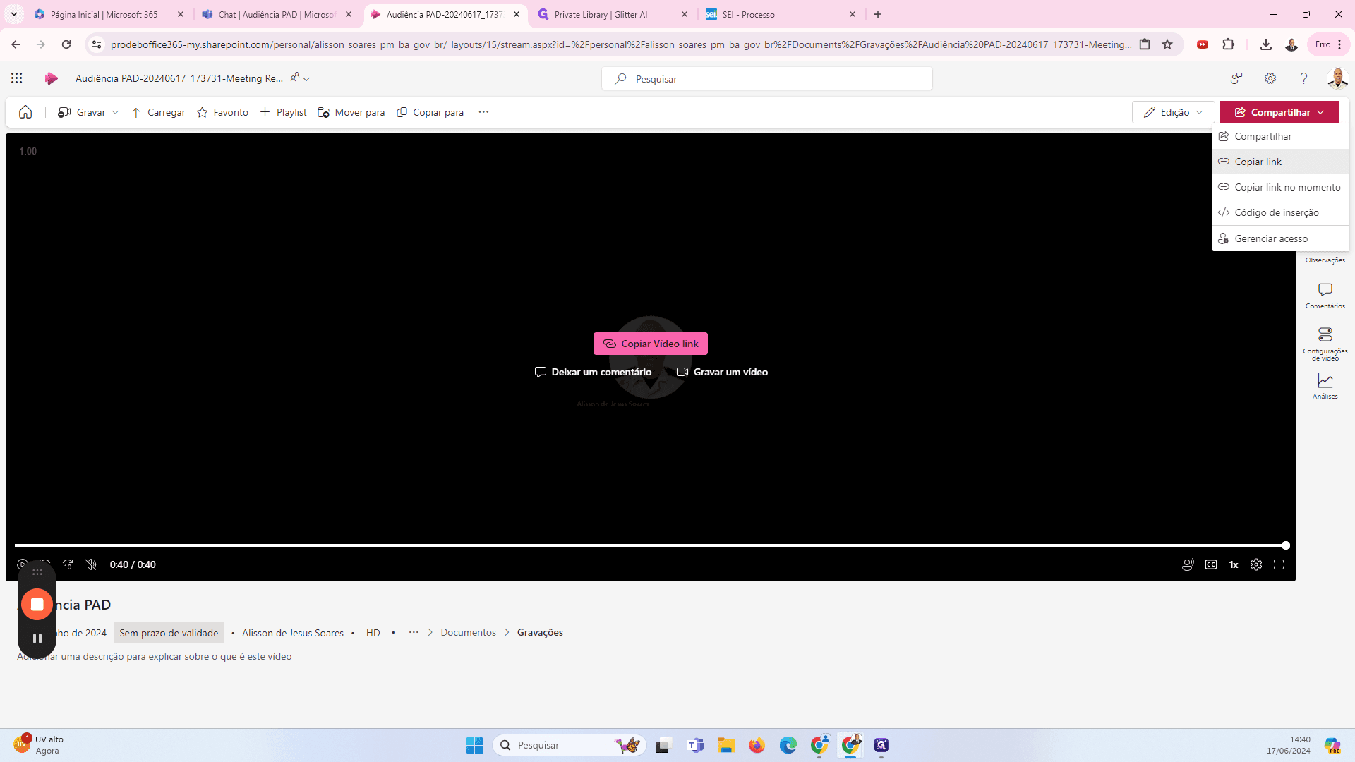 Step #45: É possível copiar o link