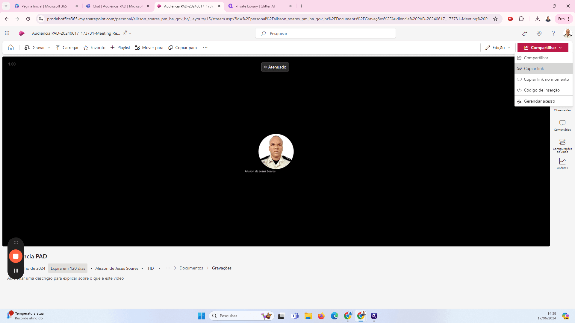 Step #31: Onde tem Copiar o link, para um acesso direto à plataforma
