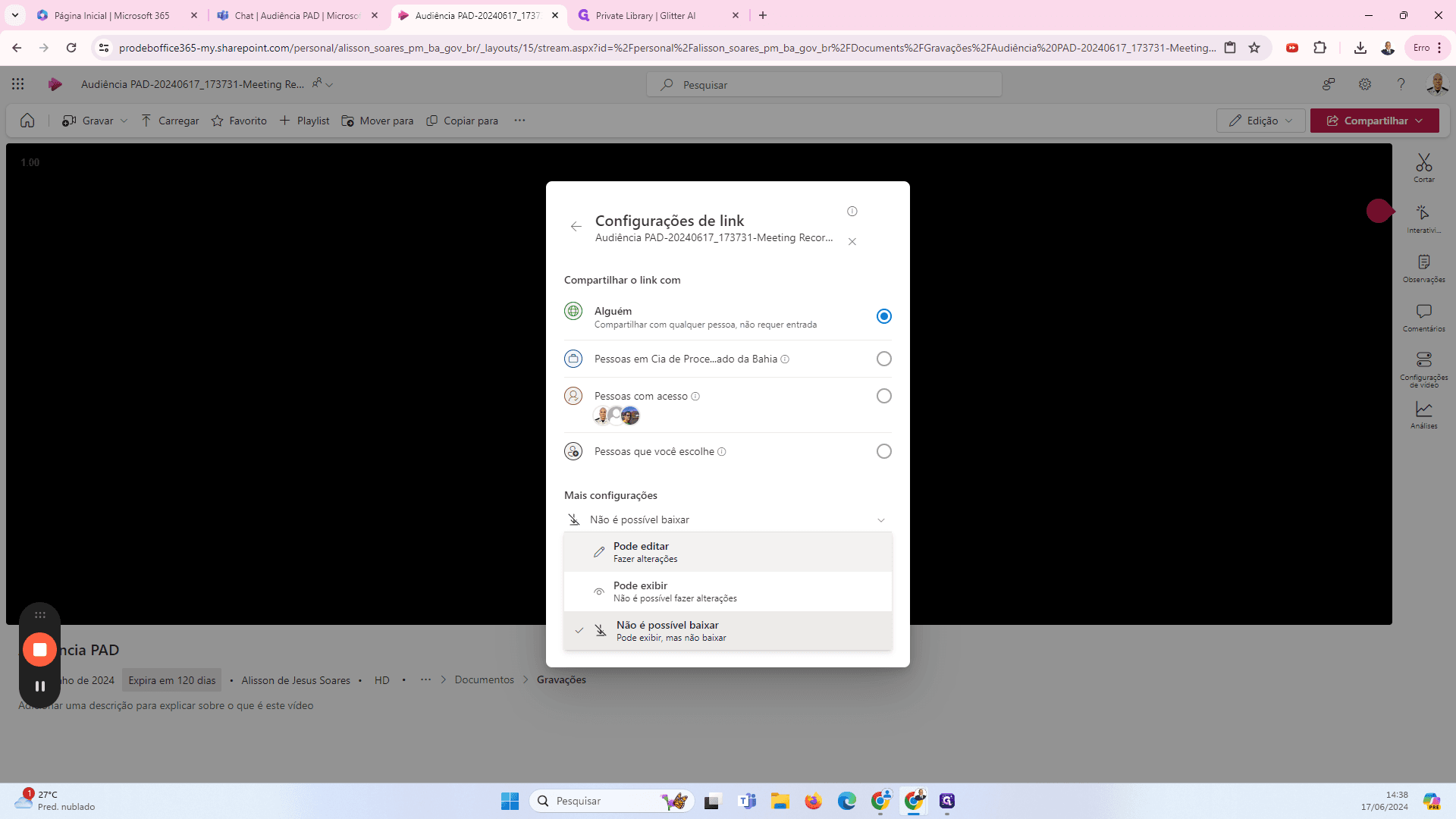 Step #34: Marque a opção "Pode exibir" para que seja possível realizar o download do vídeo.