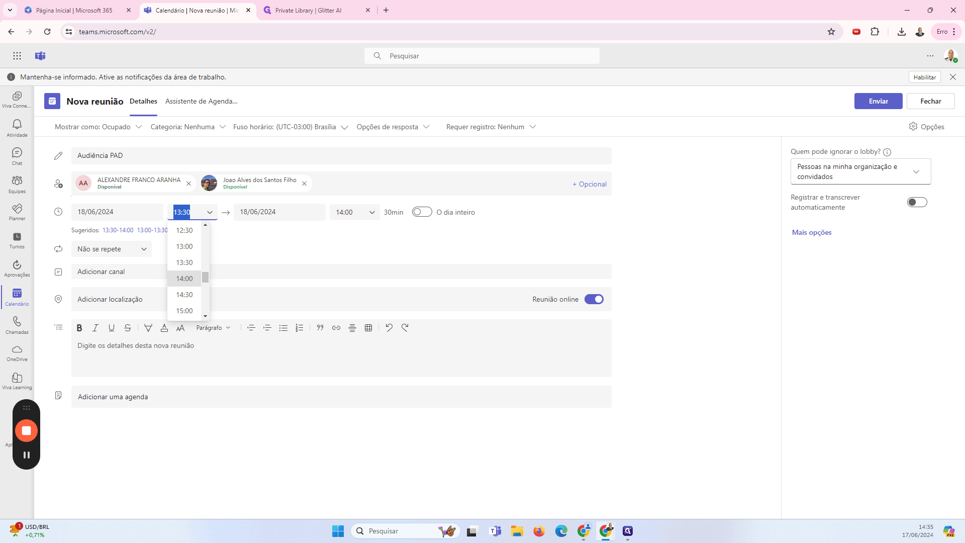 Step #11: As horas se apresentam de 30 em 30 minutos