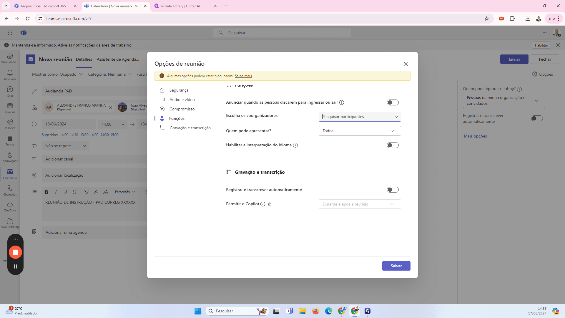 Step #15: Os coorganizadores podem ser o Membro da Comissão, que possuem maior autoridade de gestão da sala de reuniões