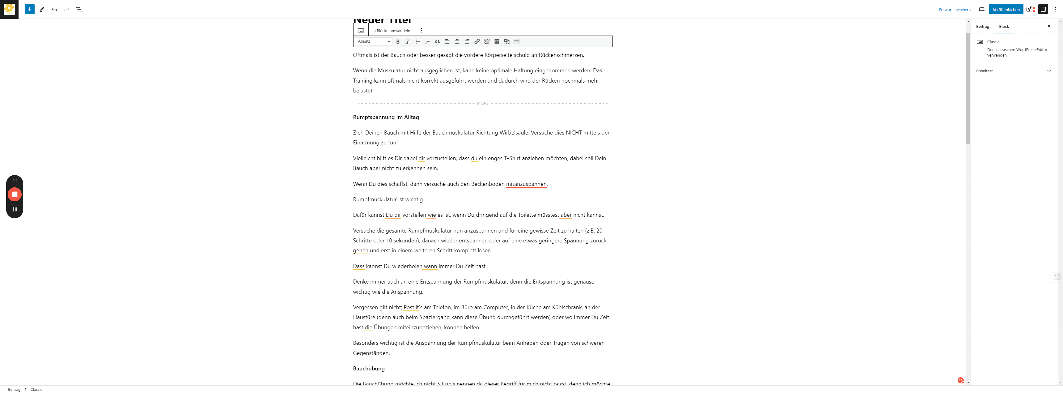 Step #6: Der Editor: Über die Symbole am oberen Rand des Screenshots können Weblinks hinzugefügt werden oder auch Bilder/Videos: