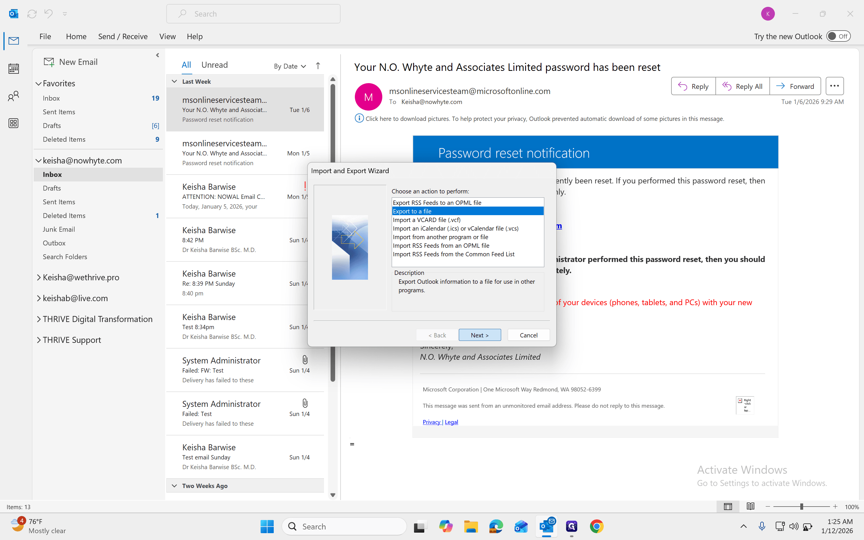 Step #5: Select "Export to a file" then click on "Next >"