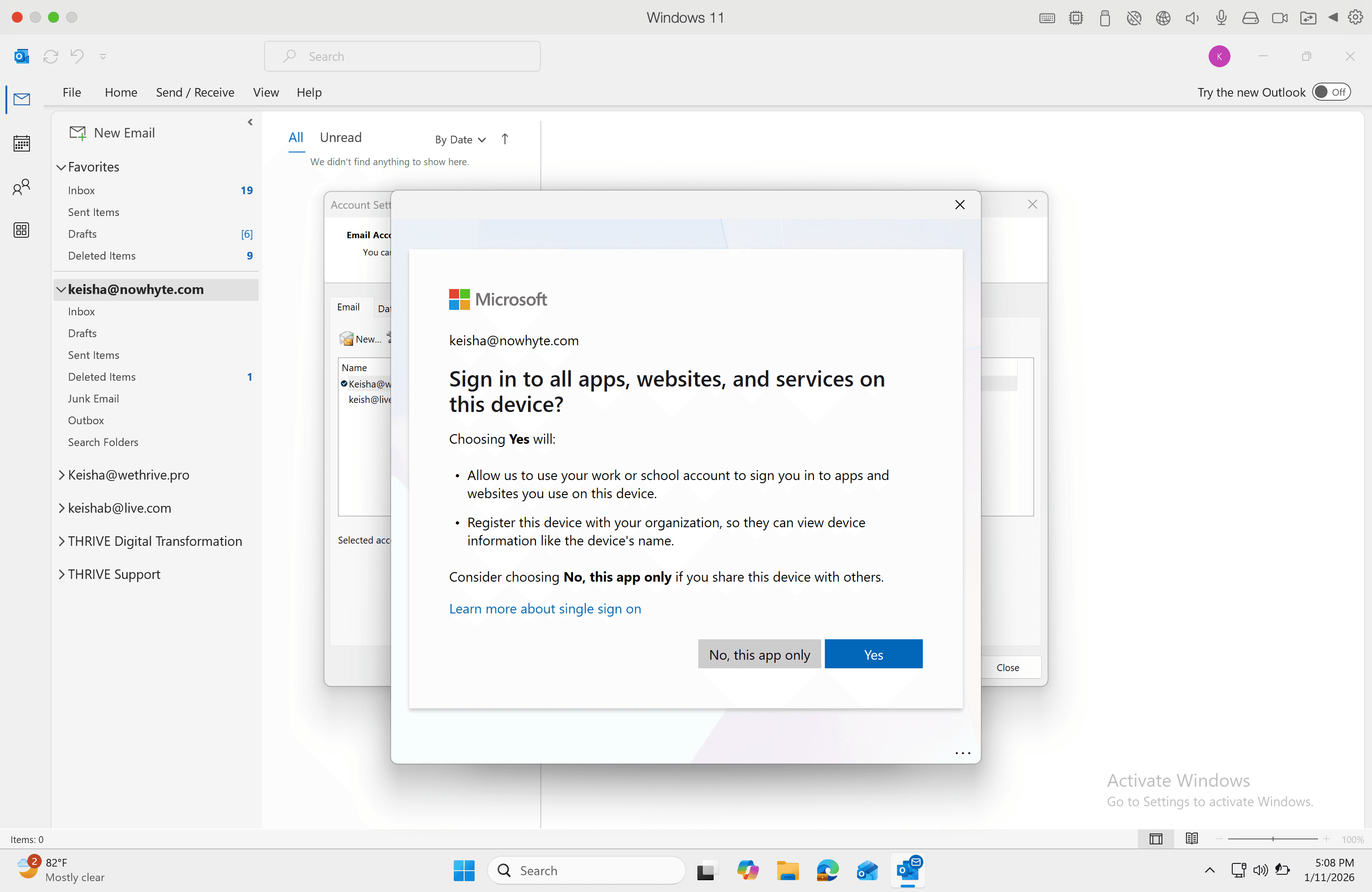 Step #26: Select Yes to sign into all apps, websites and services on this device