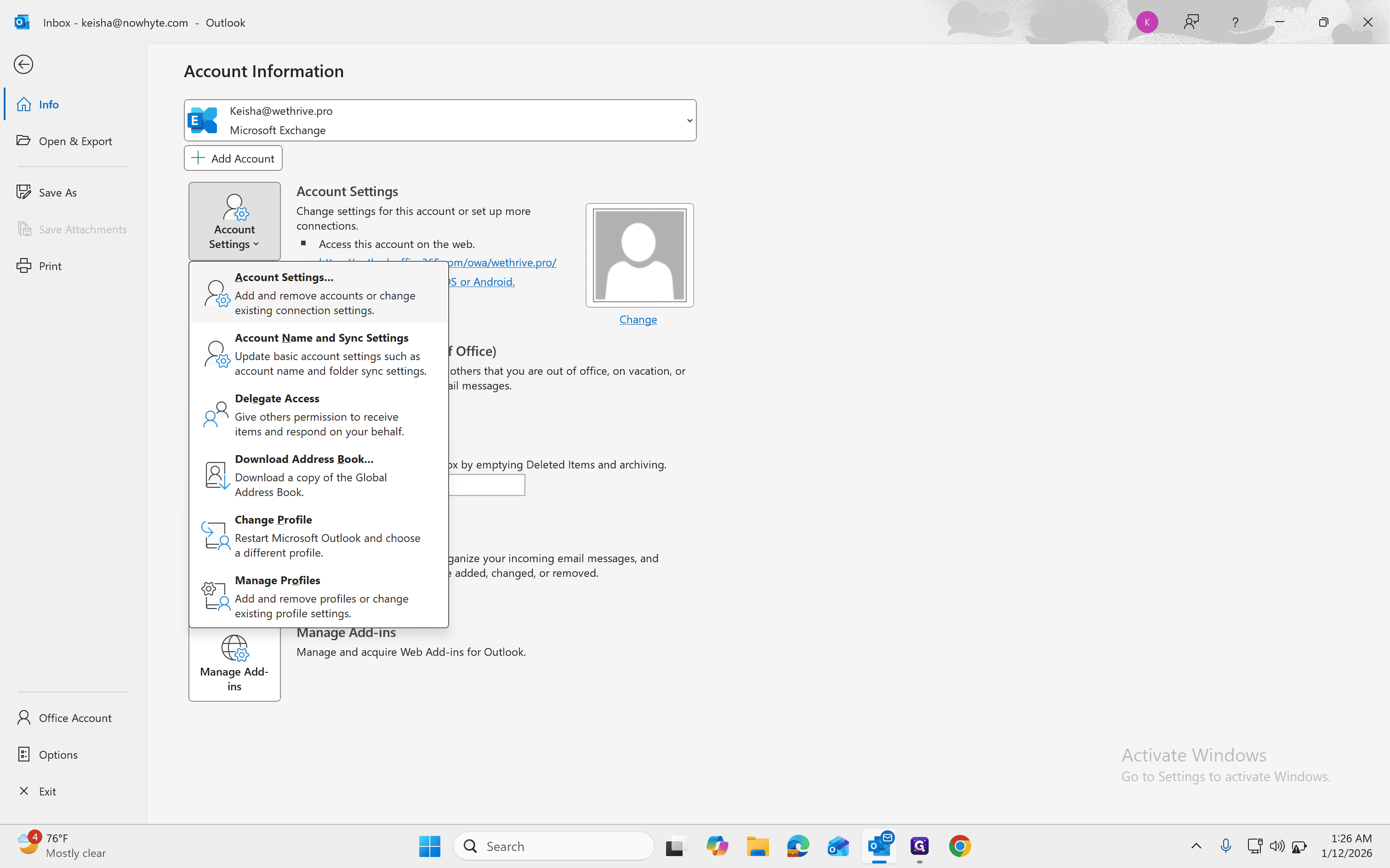 Step #19: Click on "Add and remove accounts or change"