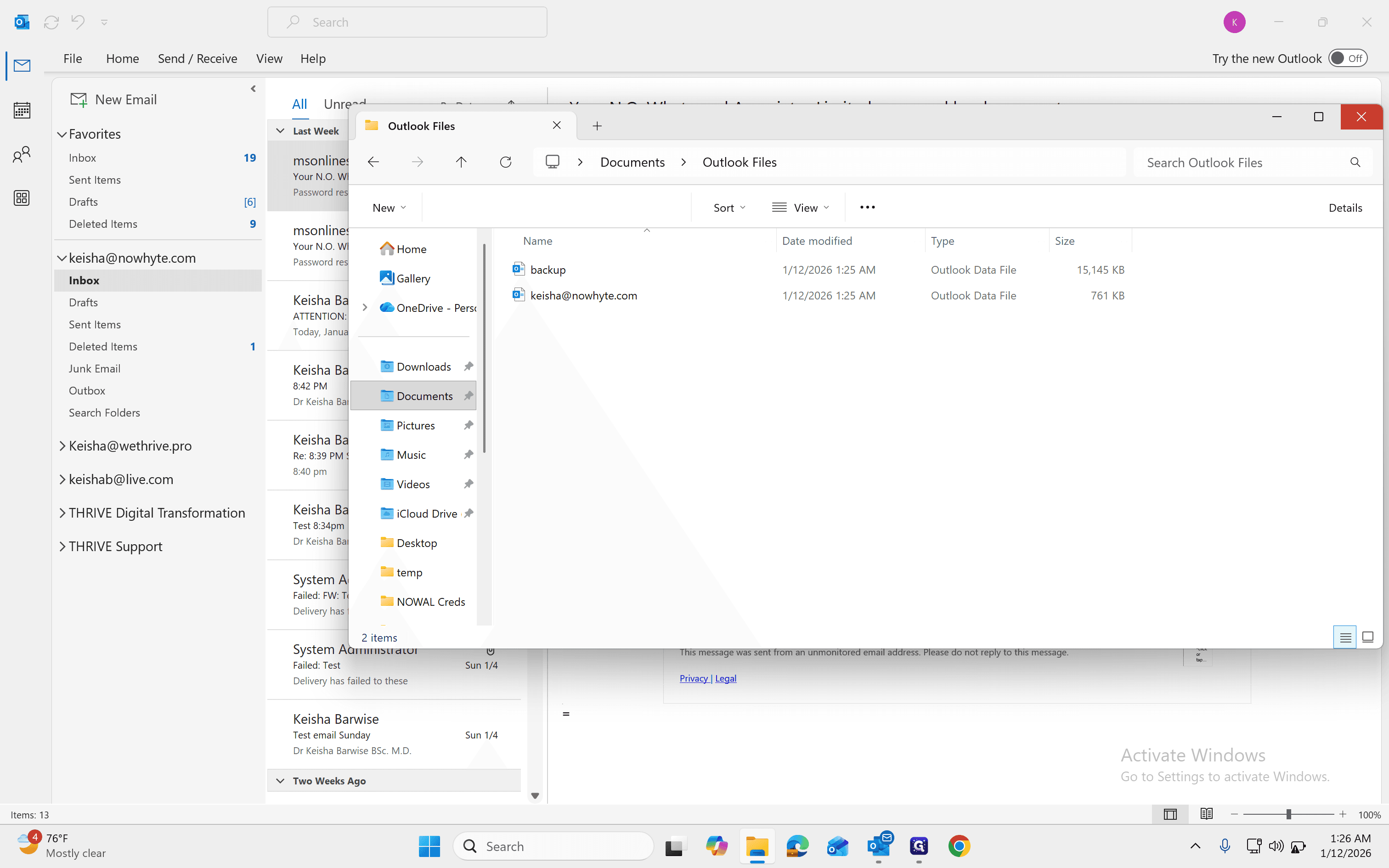 Step #15: Check the size and location of the email backup file