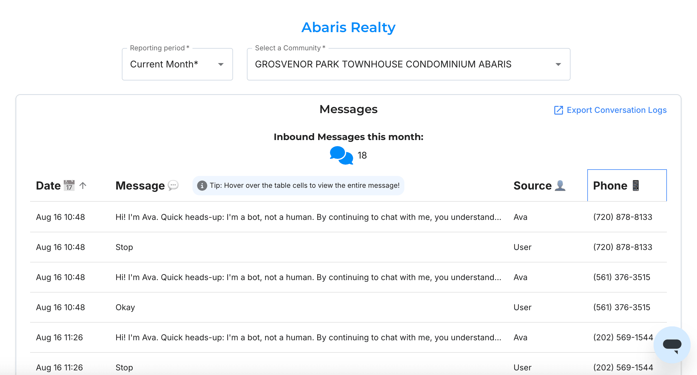 Step #10: You will now be able to view all inbound messages for that community