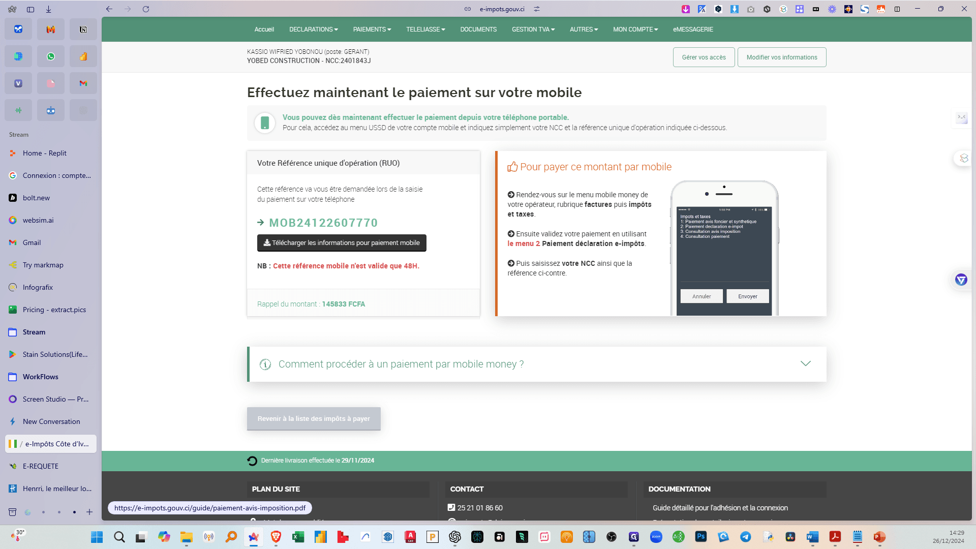 Step #7: J'ai cliqué sur "informations pour paiement mobile"