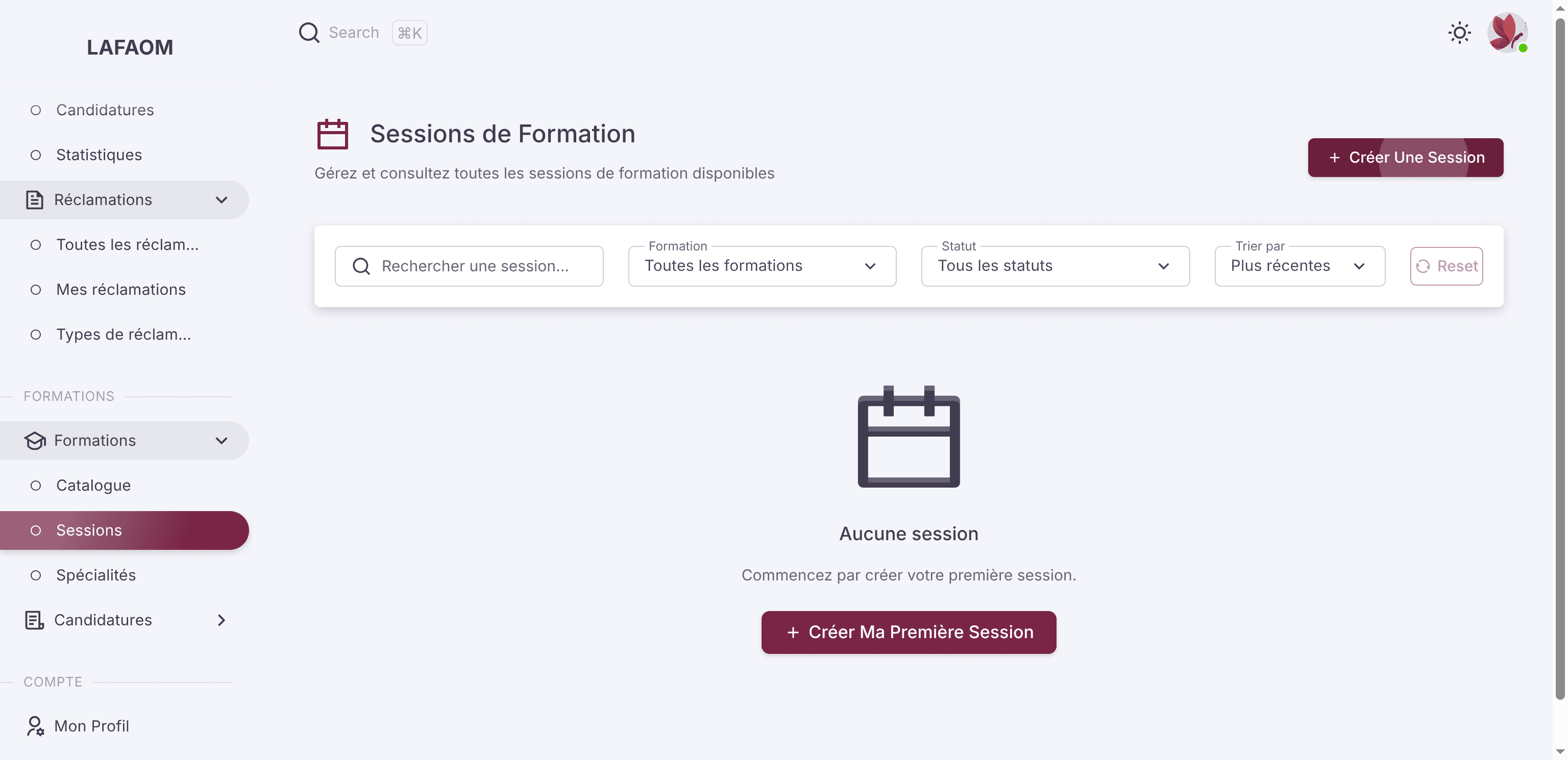 Step #84: Cliquez sur "+ Créer Une Session"