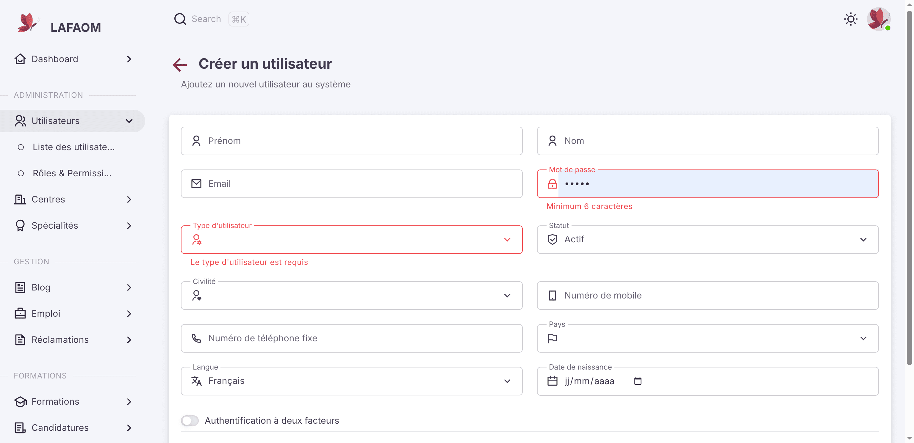 Step #11: Cliquez sur "← Créer un utilisateu"